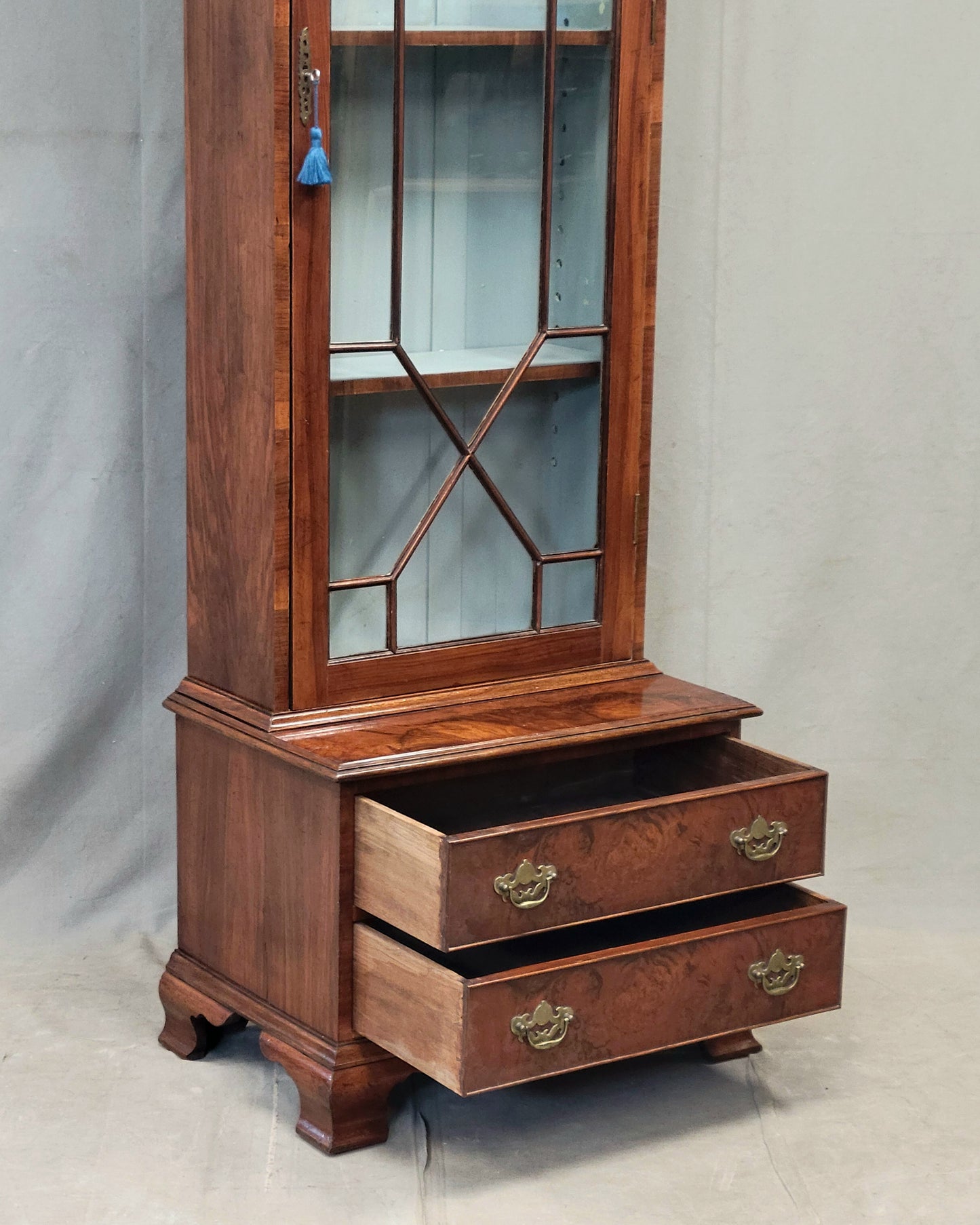 Antique English Mahogany Single Glass Door 2-piece Curio Display Cabinet
