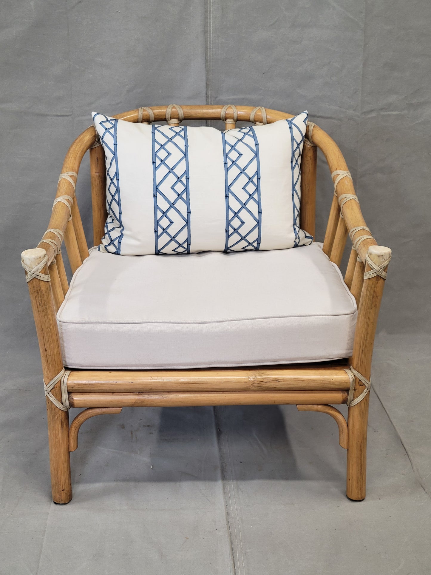 Vintage 1978 McGuire Bamboo Lounge Chairs With Rawhide Binding (Two Sets of Cushions) - a Pair
