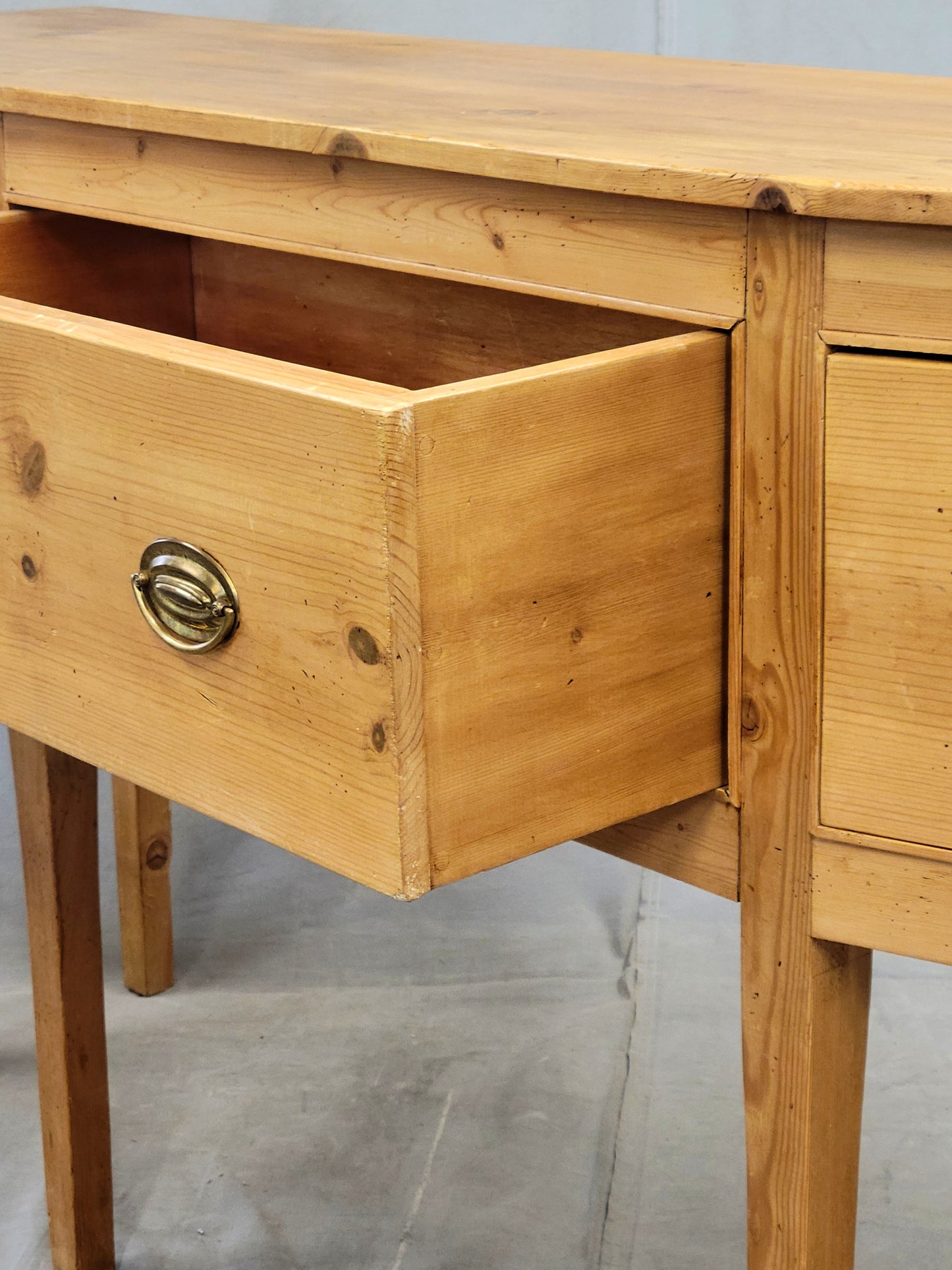 Vintage Shaker Style Pine Console Sideboard Buffet With Brass Pulls