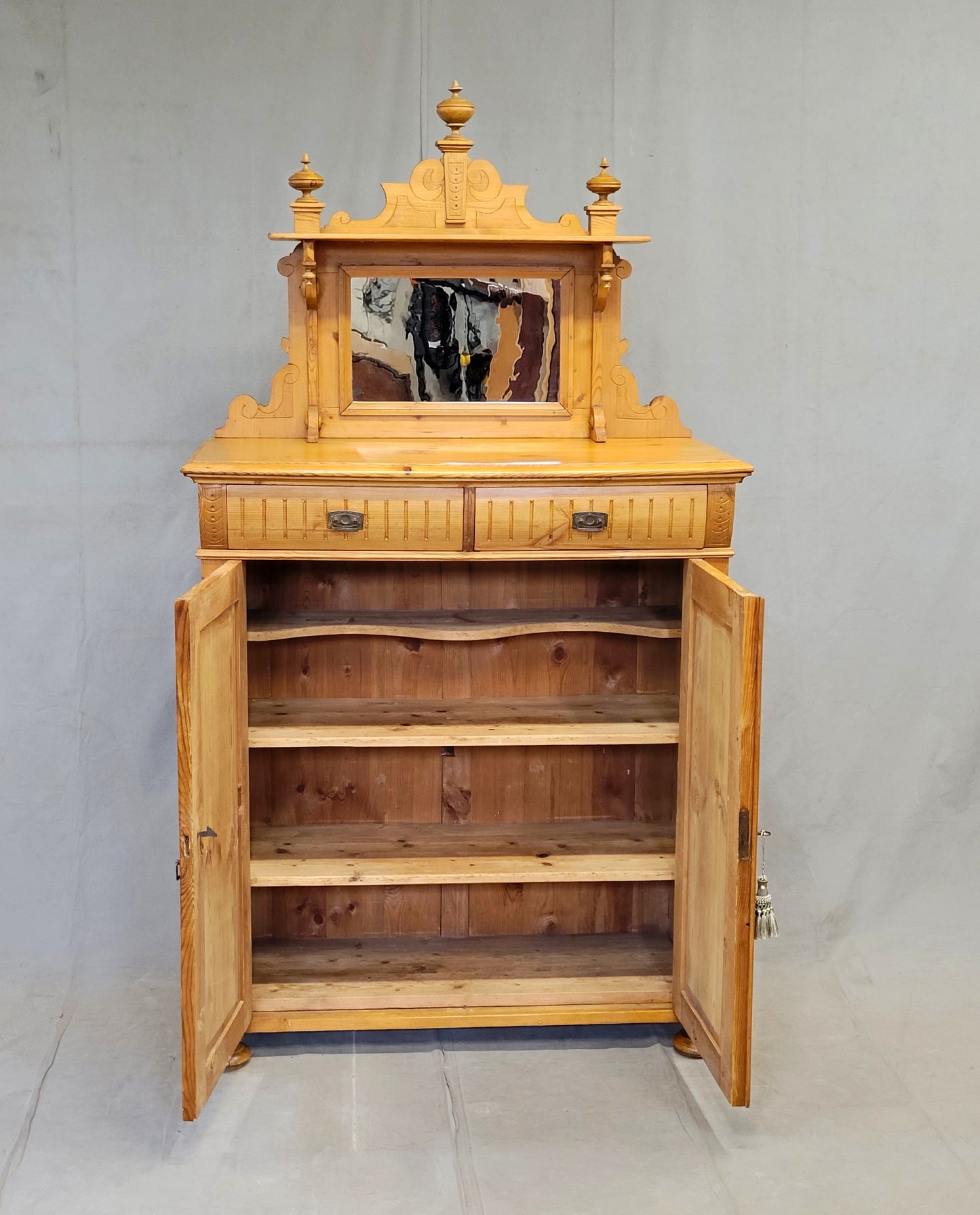 Antique Circa 1880 Swedish Pine Sideboard Buffet With Original Mirror