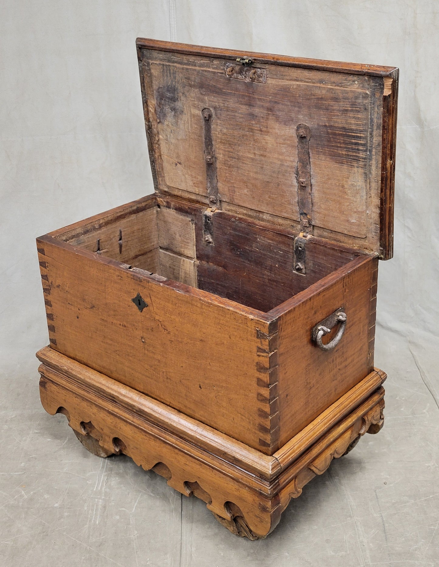Antique Javanese Teak Grobog Blanket Chest on Wheels
