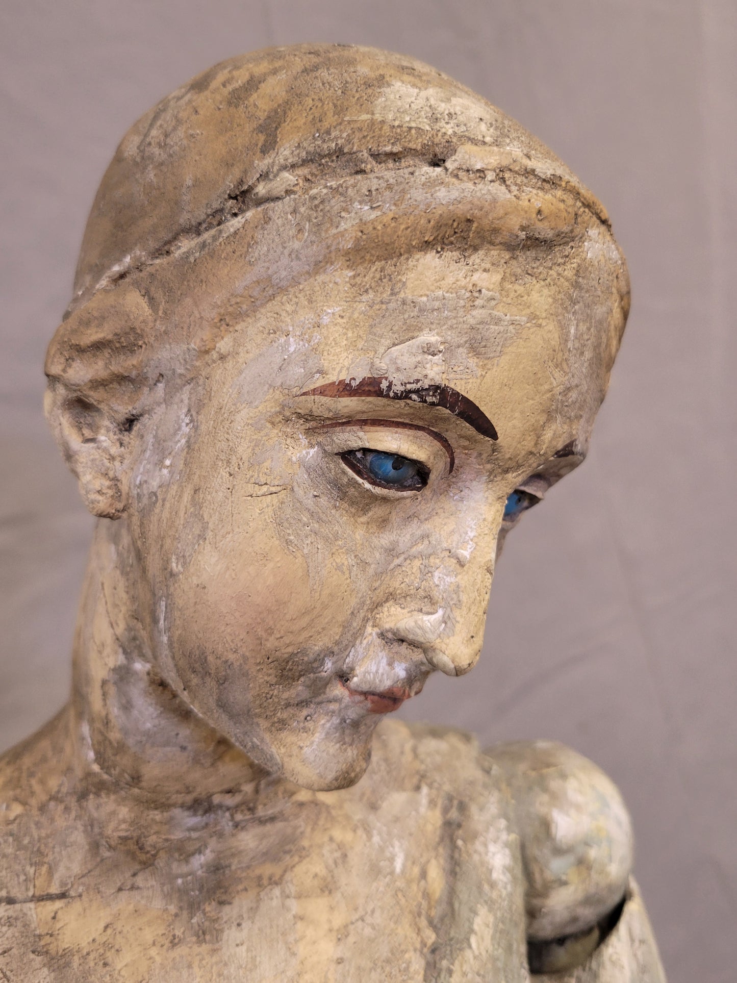 Vintage Spanish Colonial Style Articulated Large Virgin Mary Santos Sculpture on a Stand