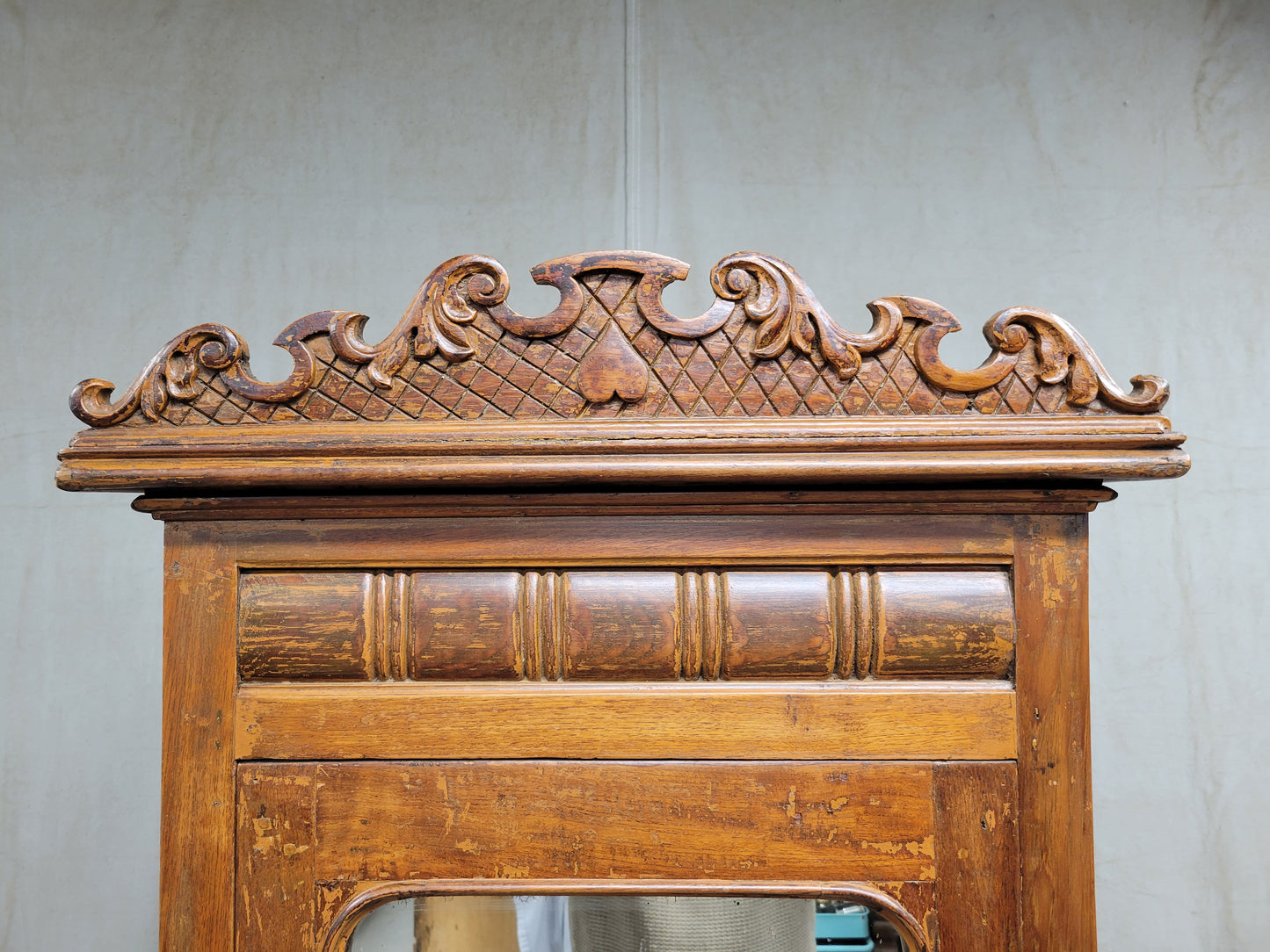 Antique Anglo Indian Teak Petite Armoire Cupboard With Mirror