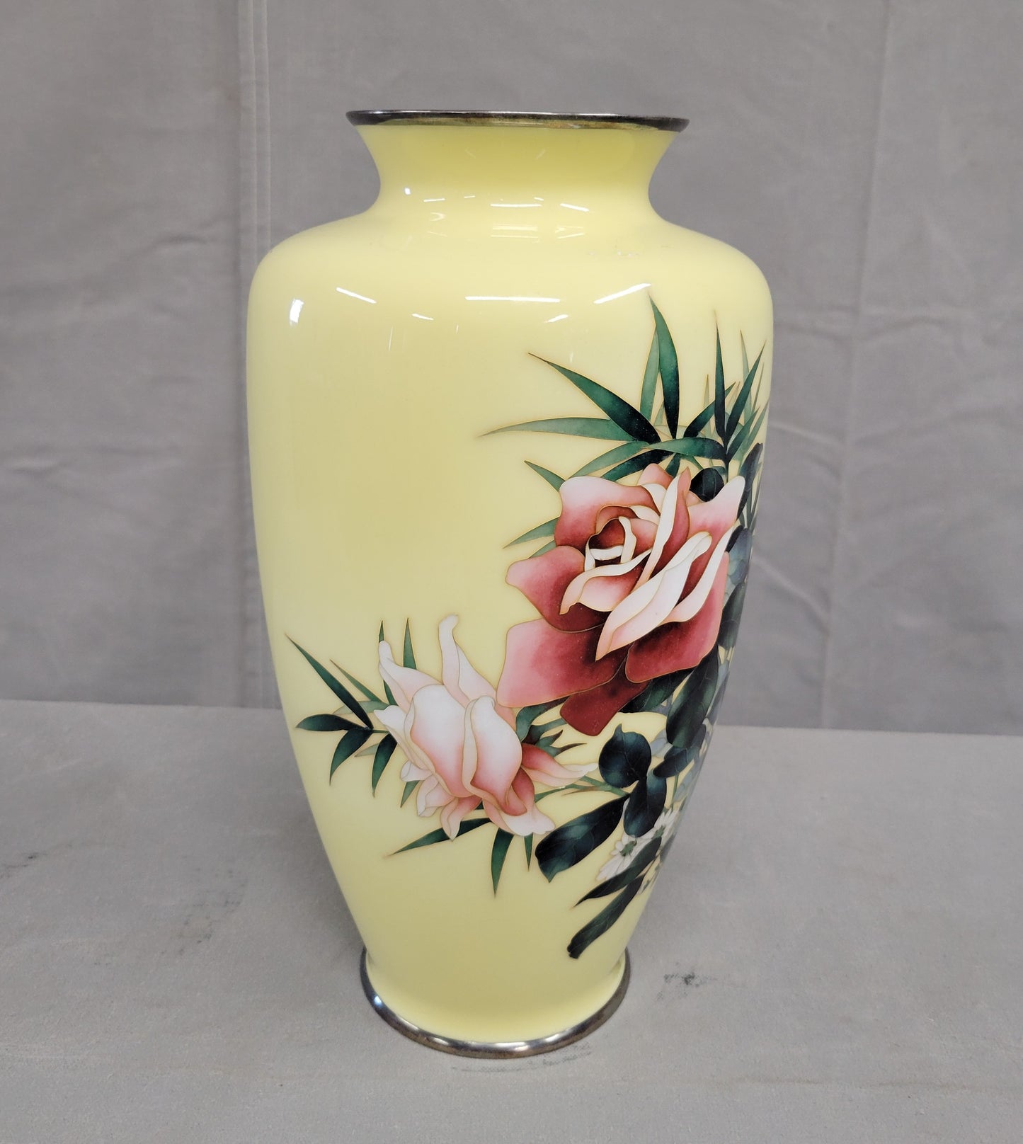 Vintage Japanese Ando Jubei (1876-1956) Signed Cloisonné Vase With Roses