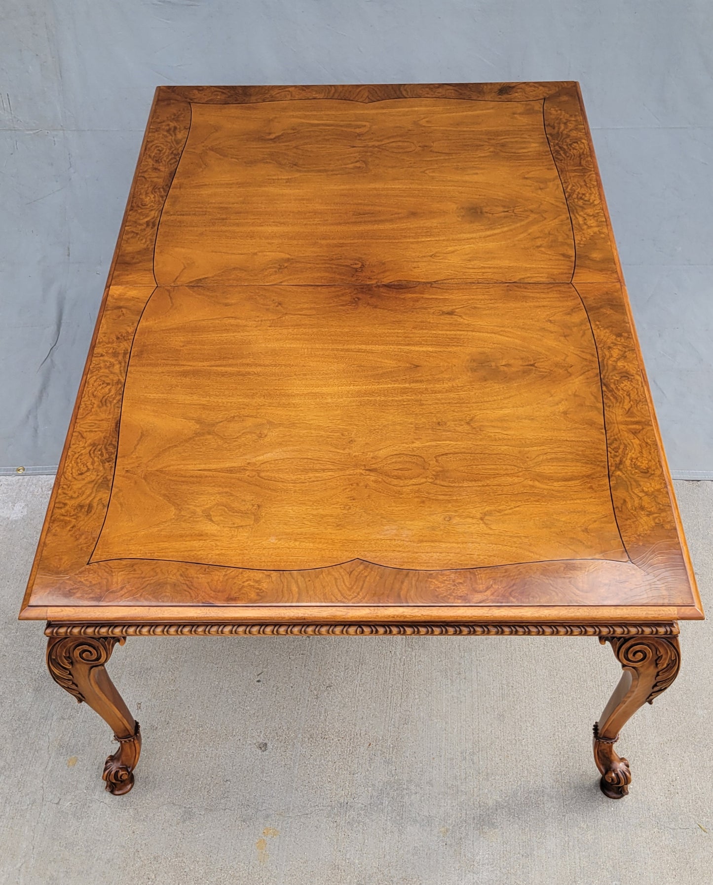 Vintage Karges Burl Walnut Dining Table With 3 Leaves and Pads