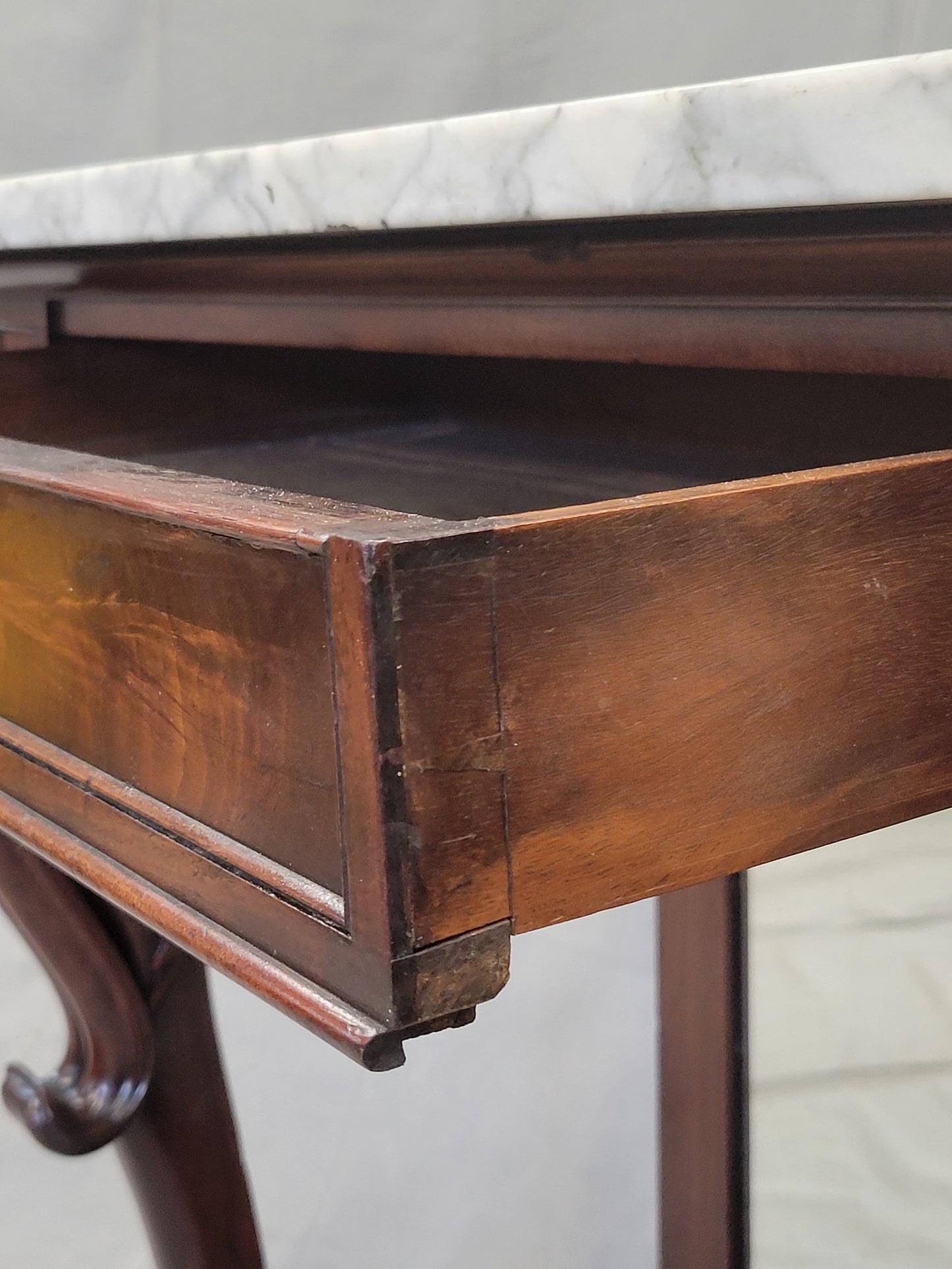 Antique 19th Century Mahogany Console Table With Carrara Marble Top