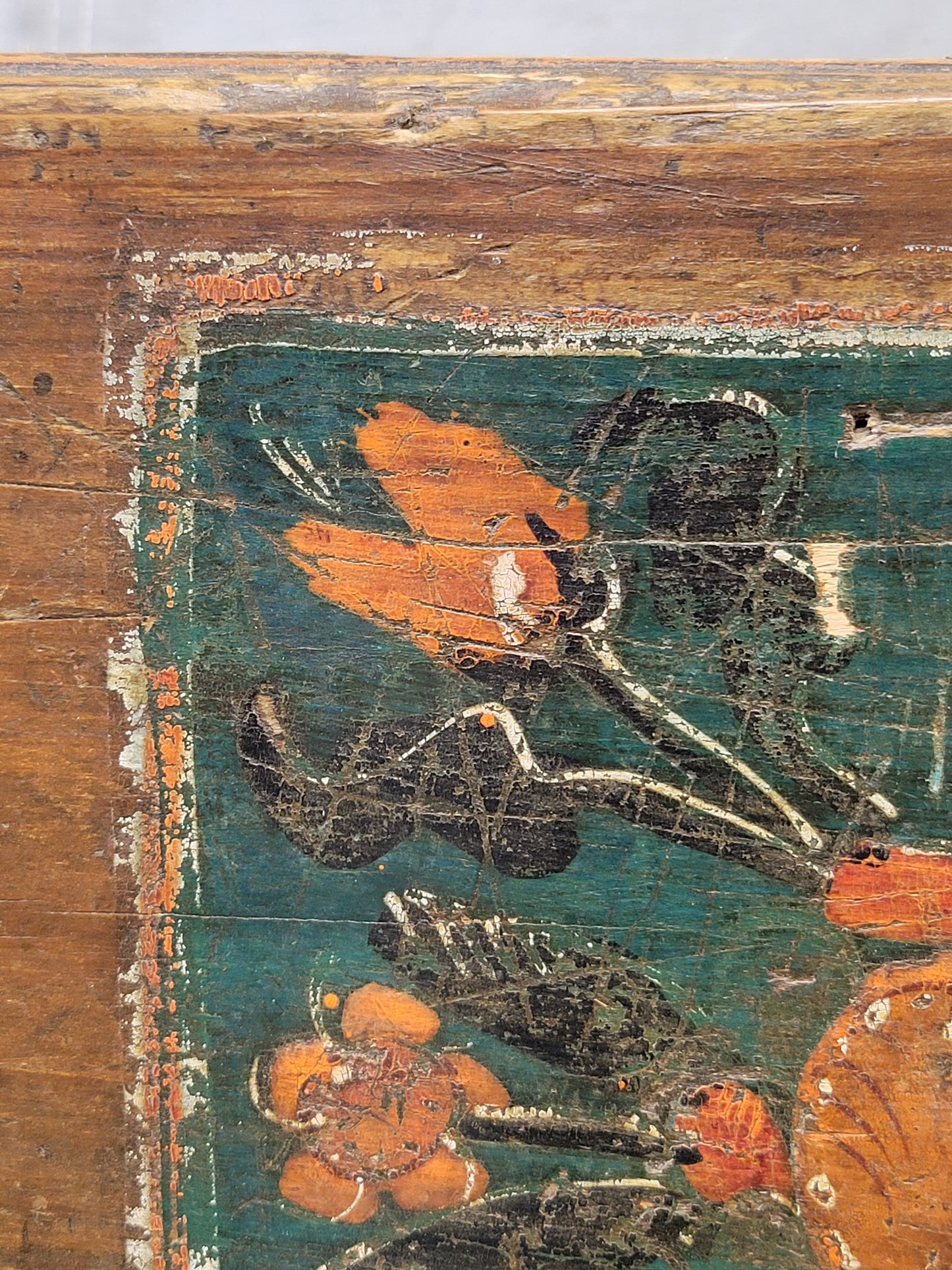 Antique Late 1800s Romanian Painted Pine Storage Bench