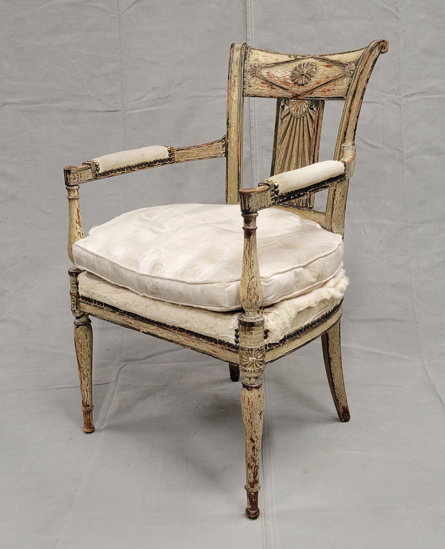 Antique Maison Jansen Style French Louis XVI Painted Fauteuil Chairs - a Pair