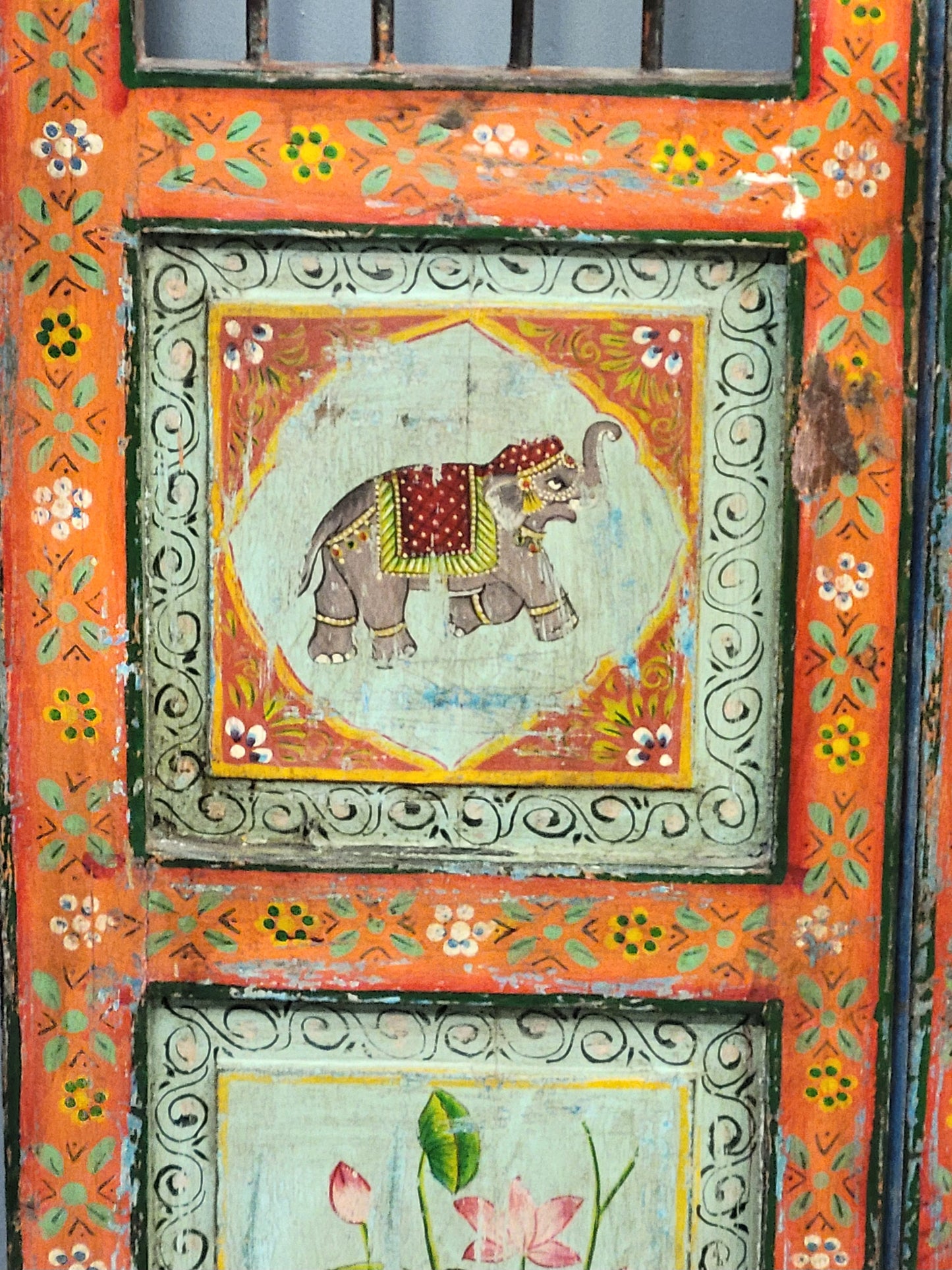 Antique Painted Indian Dog Gates Wall Hanging