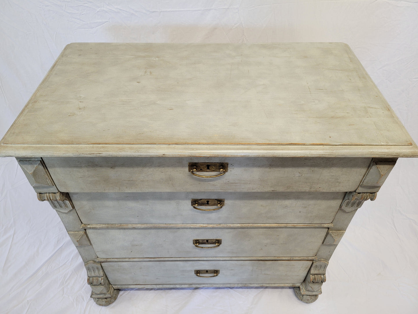 Antique European Pine Gustavian Style Gray Dresser Chest of Drawers