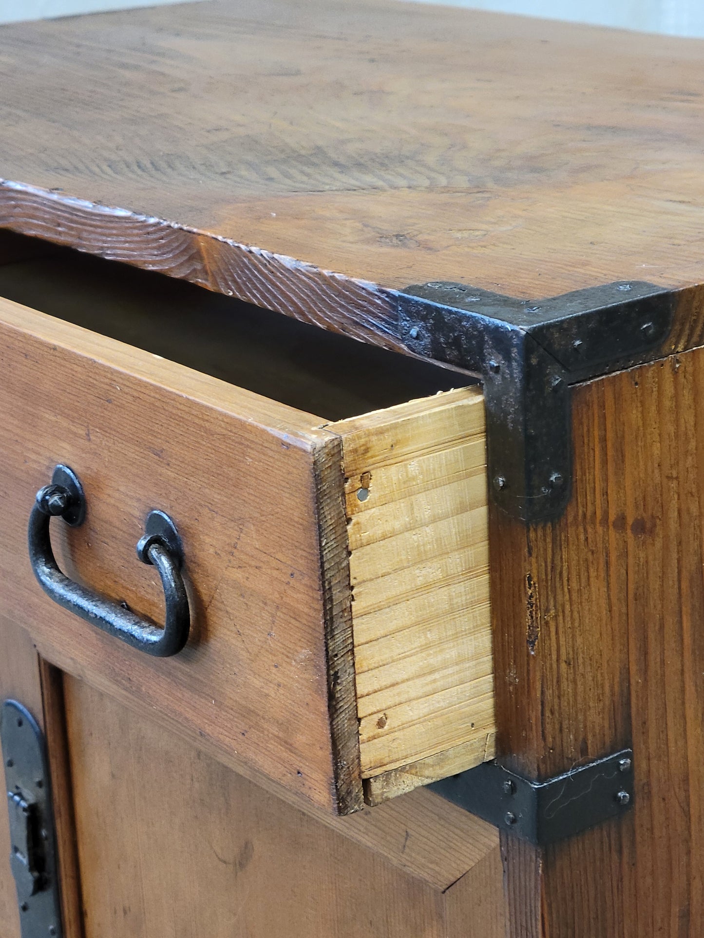 Antique Late 1800s (Meiji Era) Japanese Kansai Style Cedar Merchant Chest Tansu