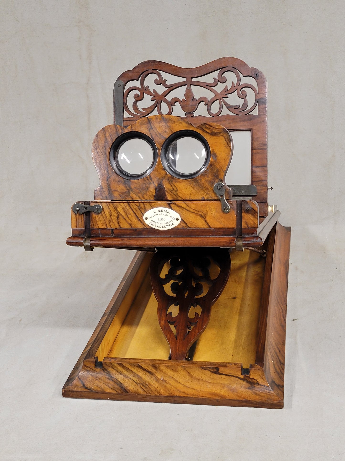 Antique Rosewood Folding Stereoscope Viewer - Philadelphia Gallery of Fine Arts