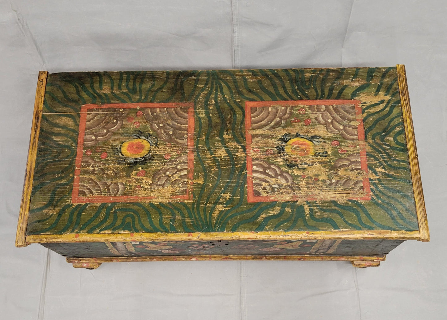 Antique Romanian Painted Pine Blanket Chest