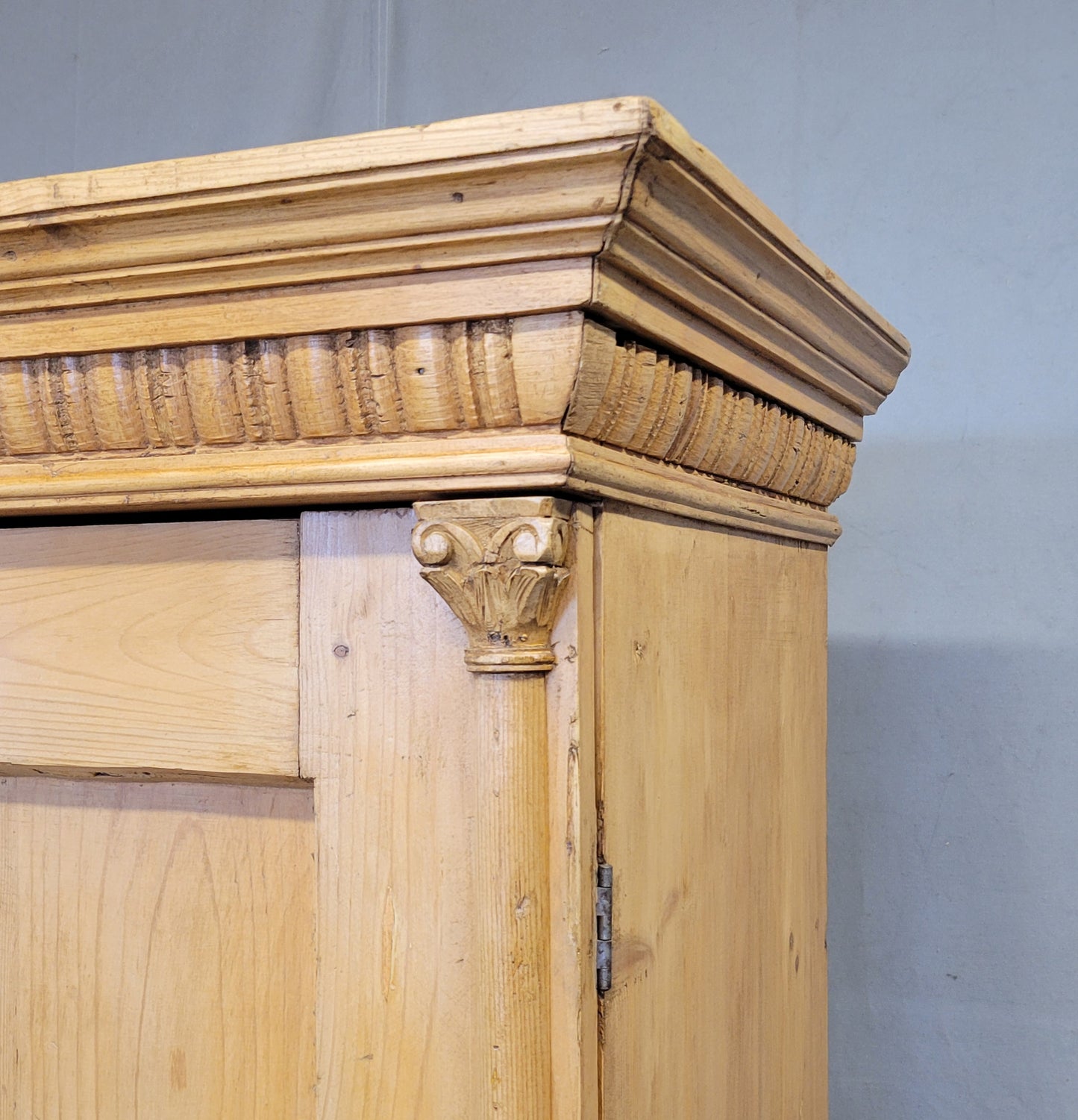 Antique Eastern European Pine Armoire Wardrobe With Shelves