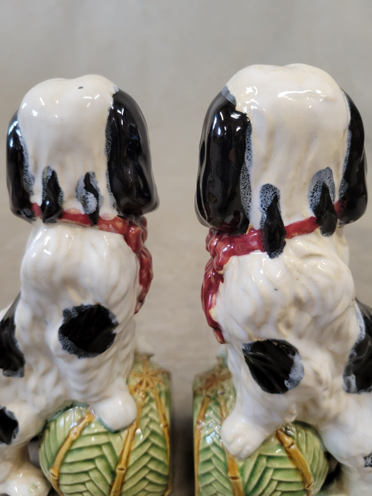 Vintage Majolica Staffordshire Cavalier King Charles Spaniel Bookends - a Pair