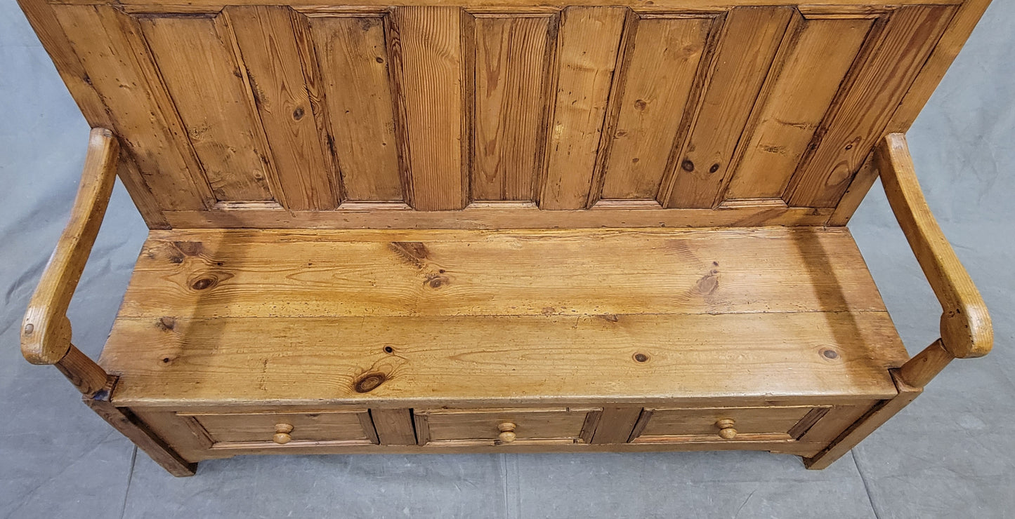 Eastern European Rustic Pine Settle Bench