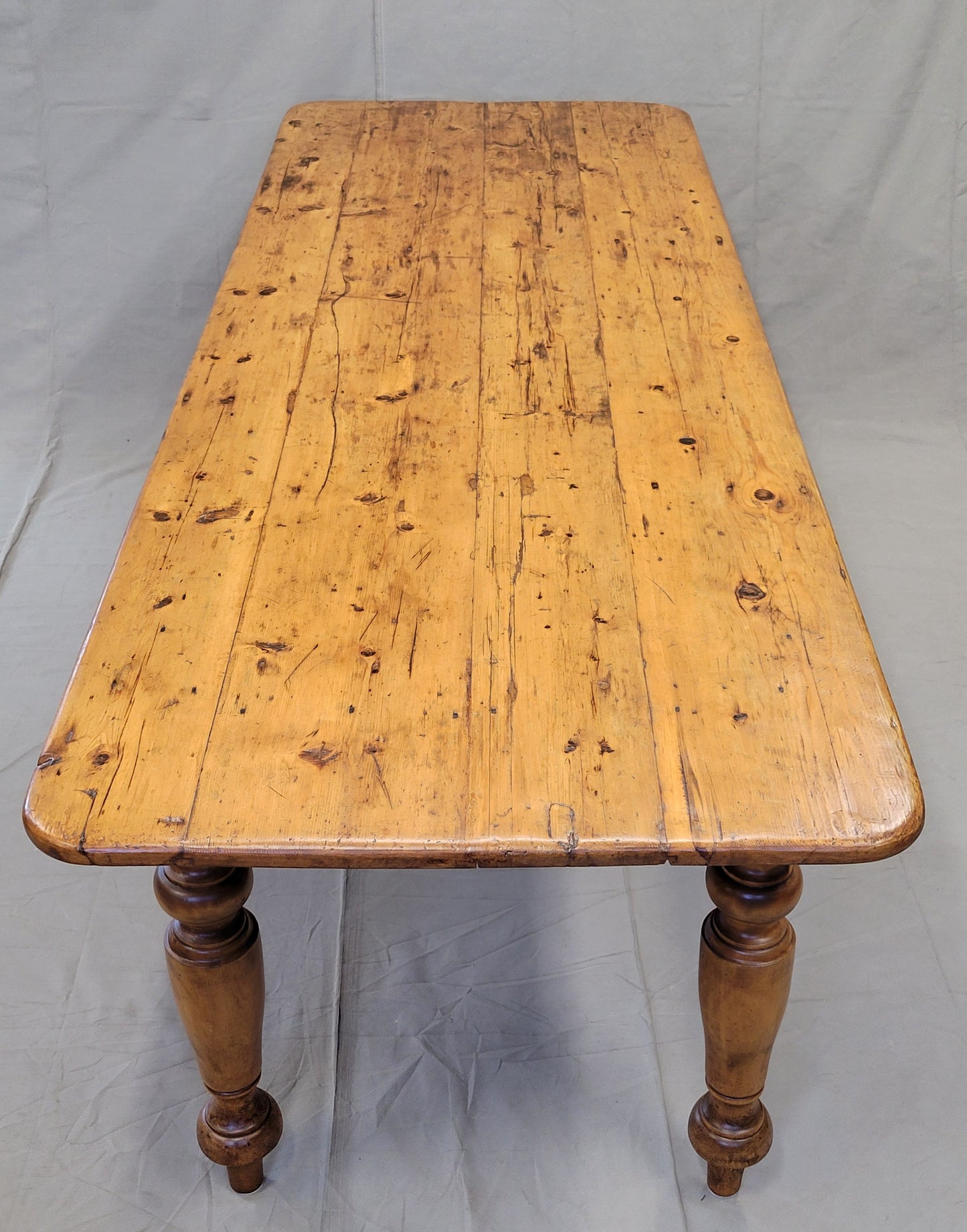 Vintage English Rustic Pine 8' Long Farmhouse Dining Table