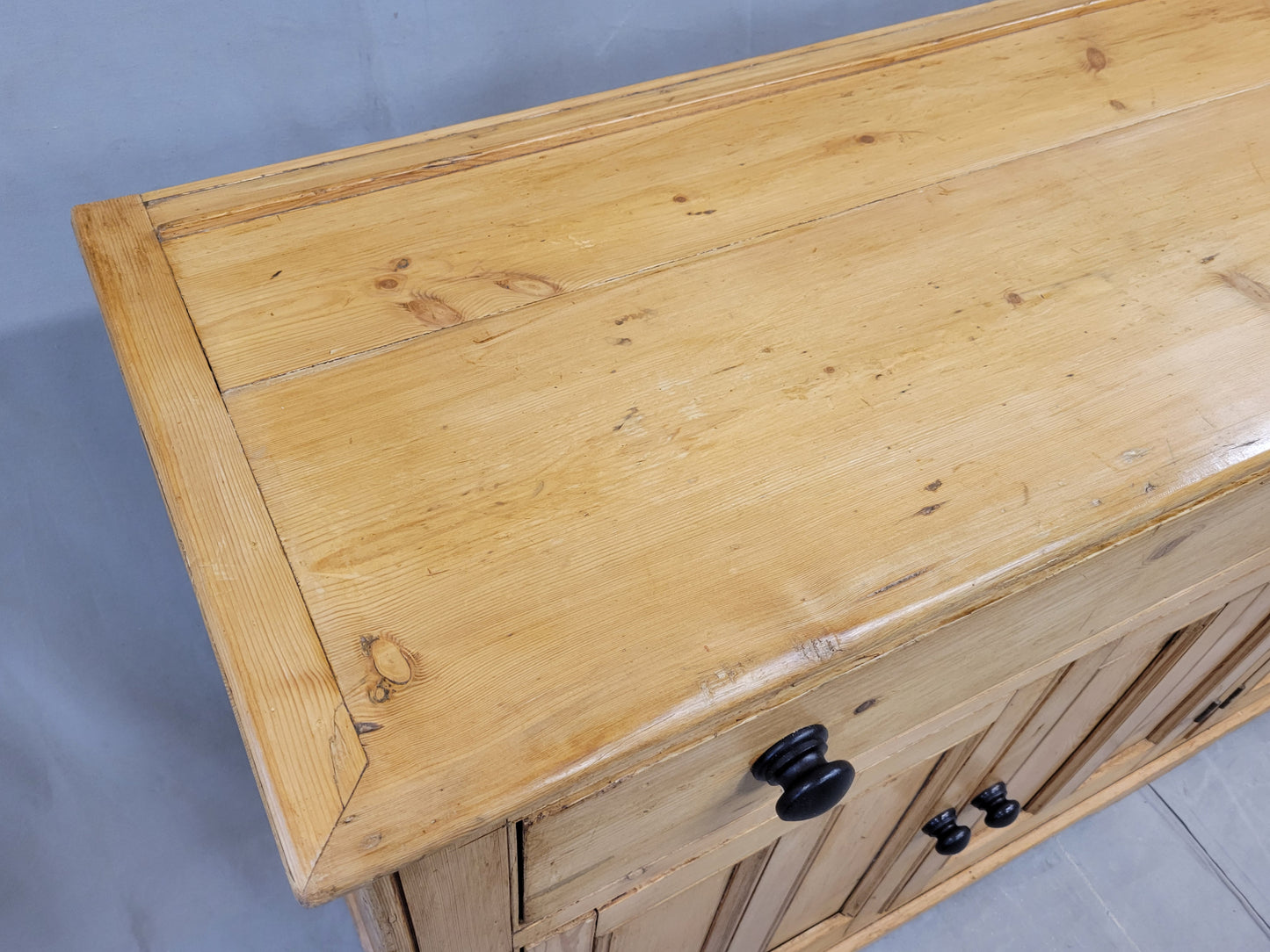 Antique English Pine Sideboard With Ebonized Knobs