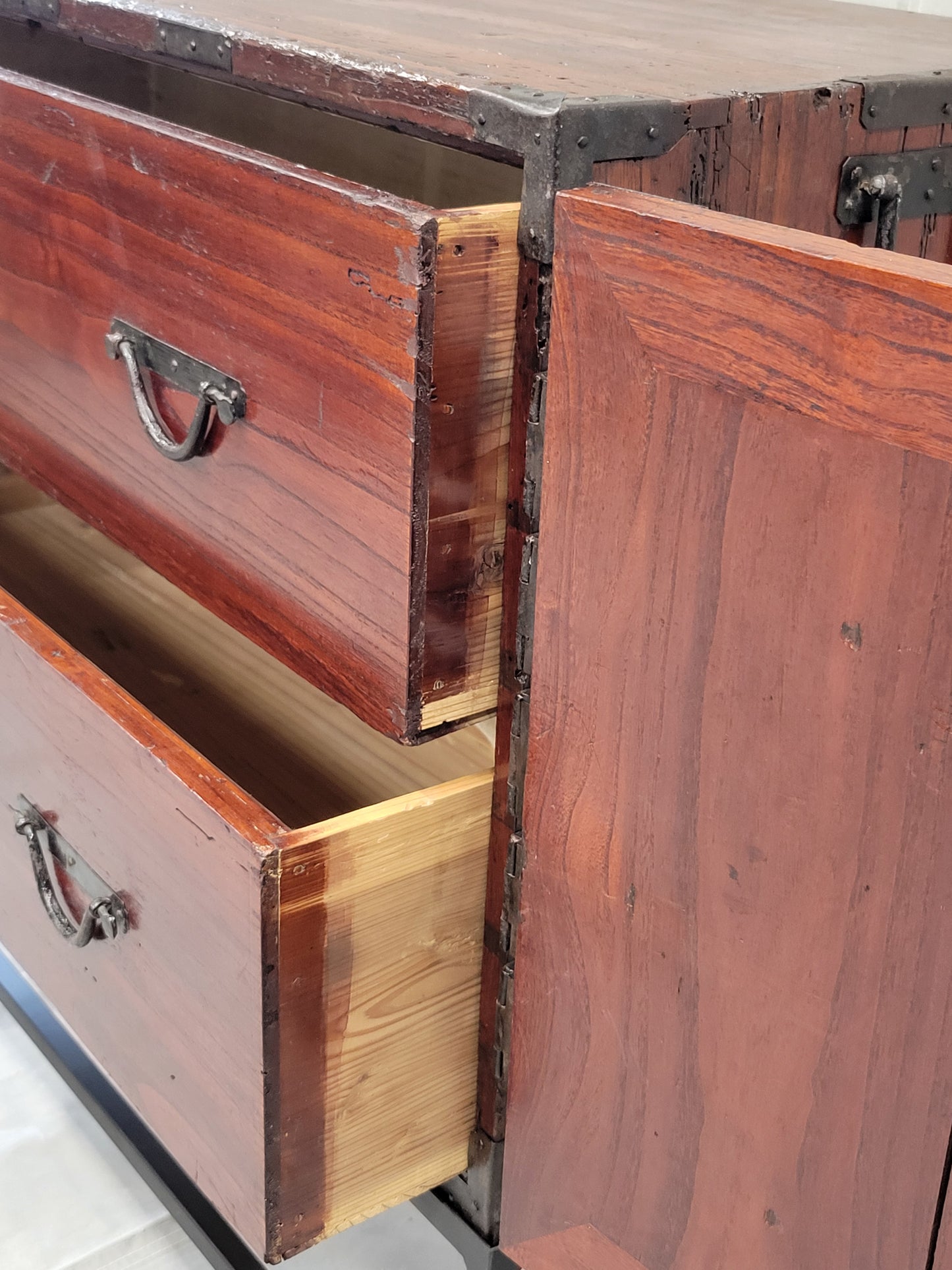 Antique Japanese Tansu Chest With Drawers on Contemporary Metal Stand