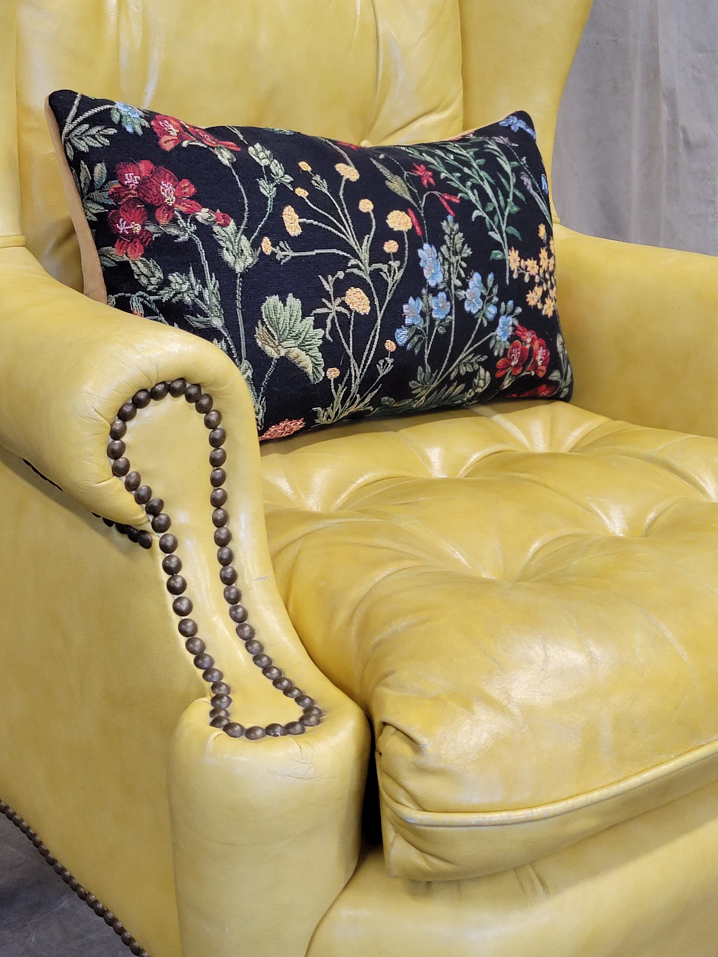 Vintage Classic Brand Top Grain Yellow Leather Chesterfield Chairs - a Pair