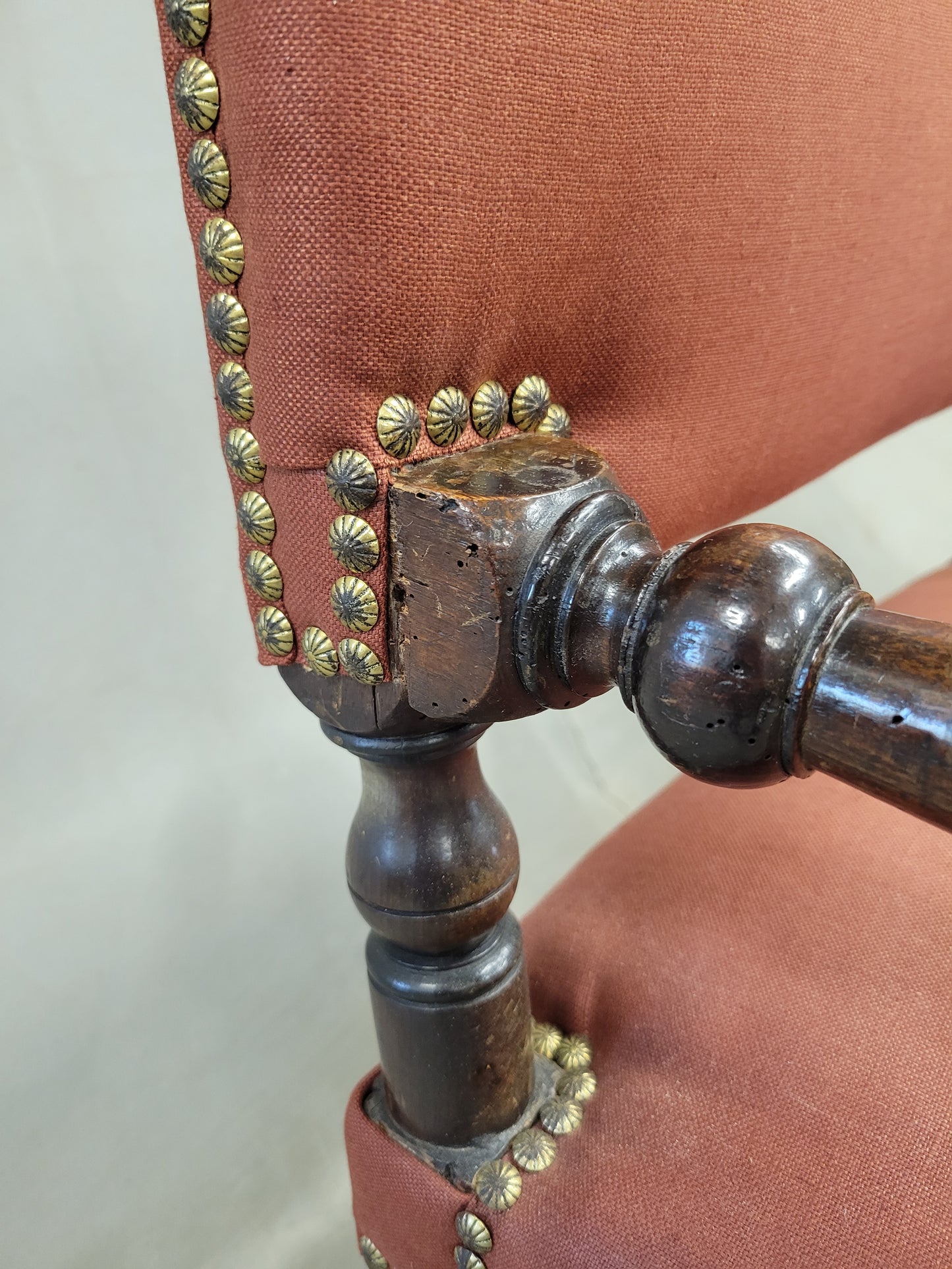 Antique European Renaissance Revival Chairs with Terracotta Linen Upholstery - a pair