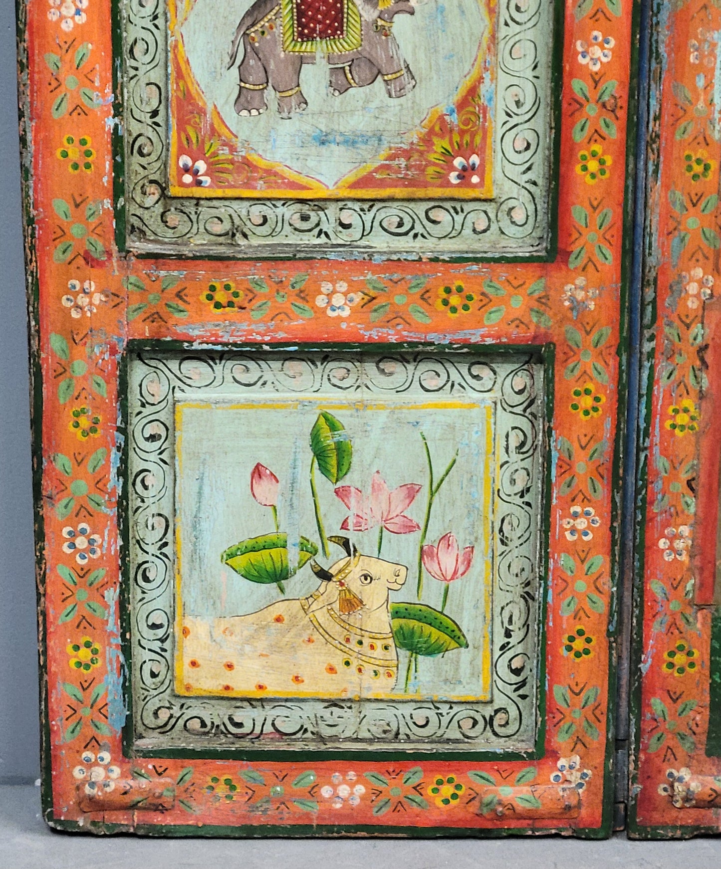 Antique Painted Indian Dog Gates Wall Hanging