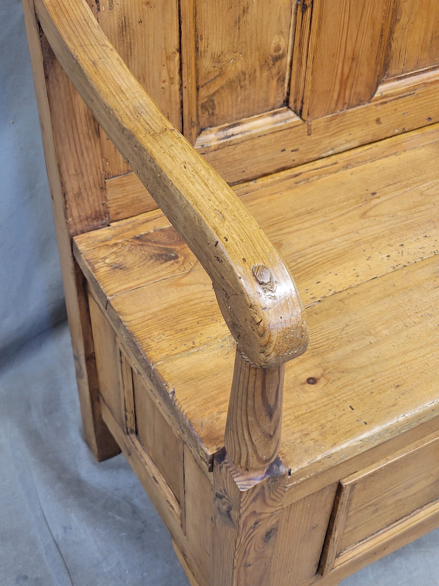 Eastern European Rustic Pine Settle Bench