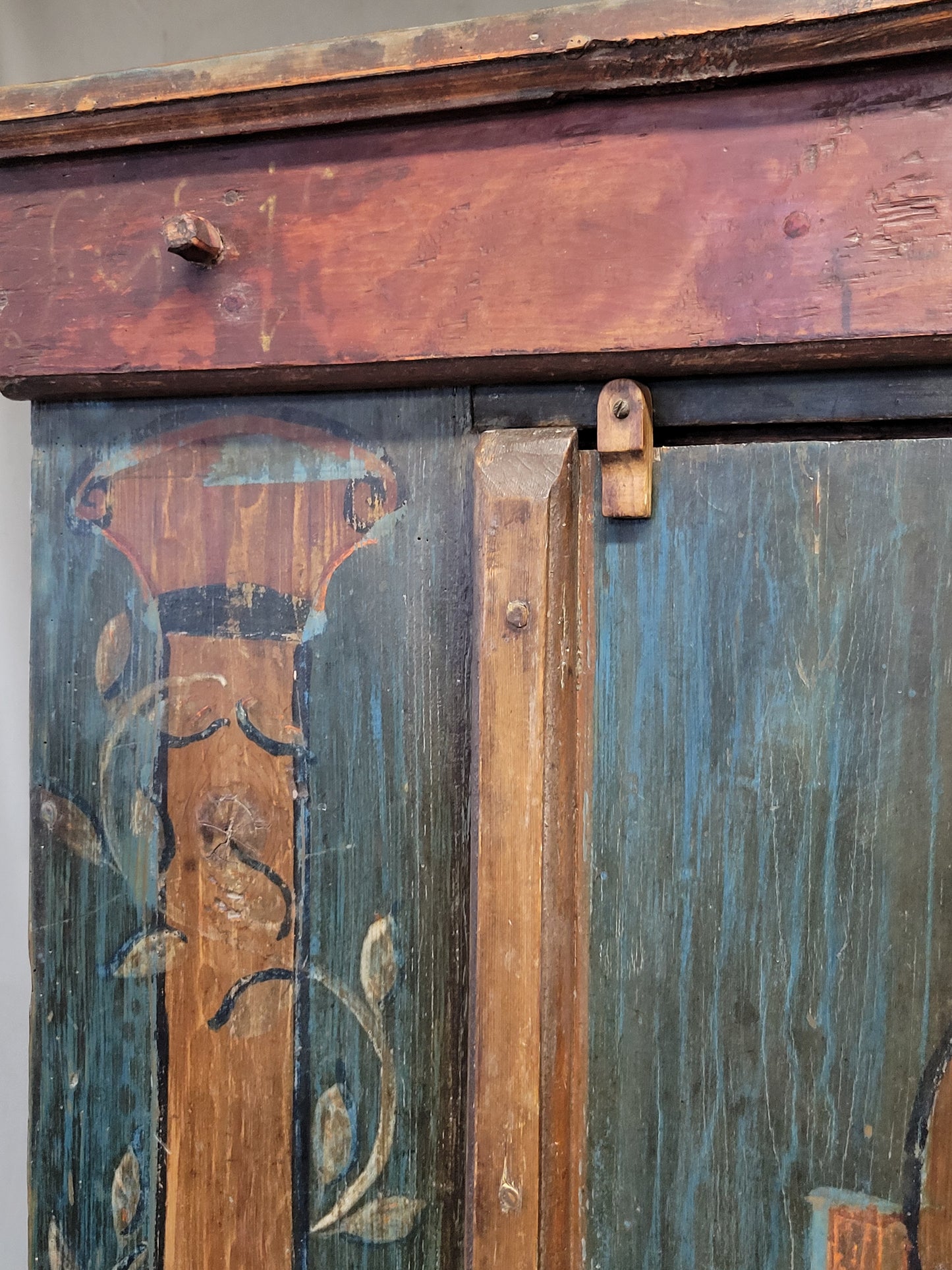 Antique Early 1800s Eastern European Pine Wardrobe Armoire With Original Paint