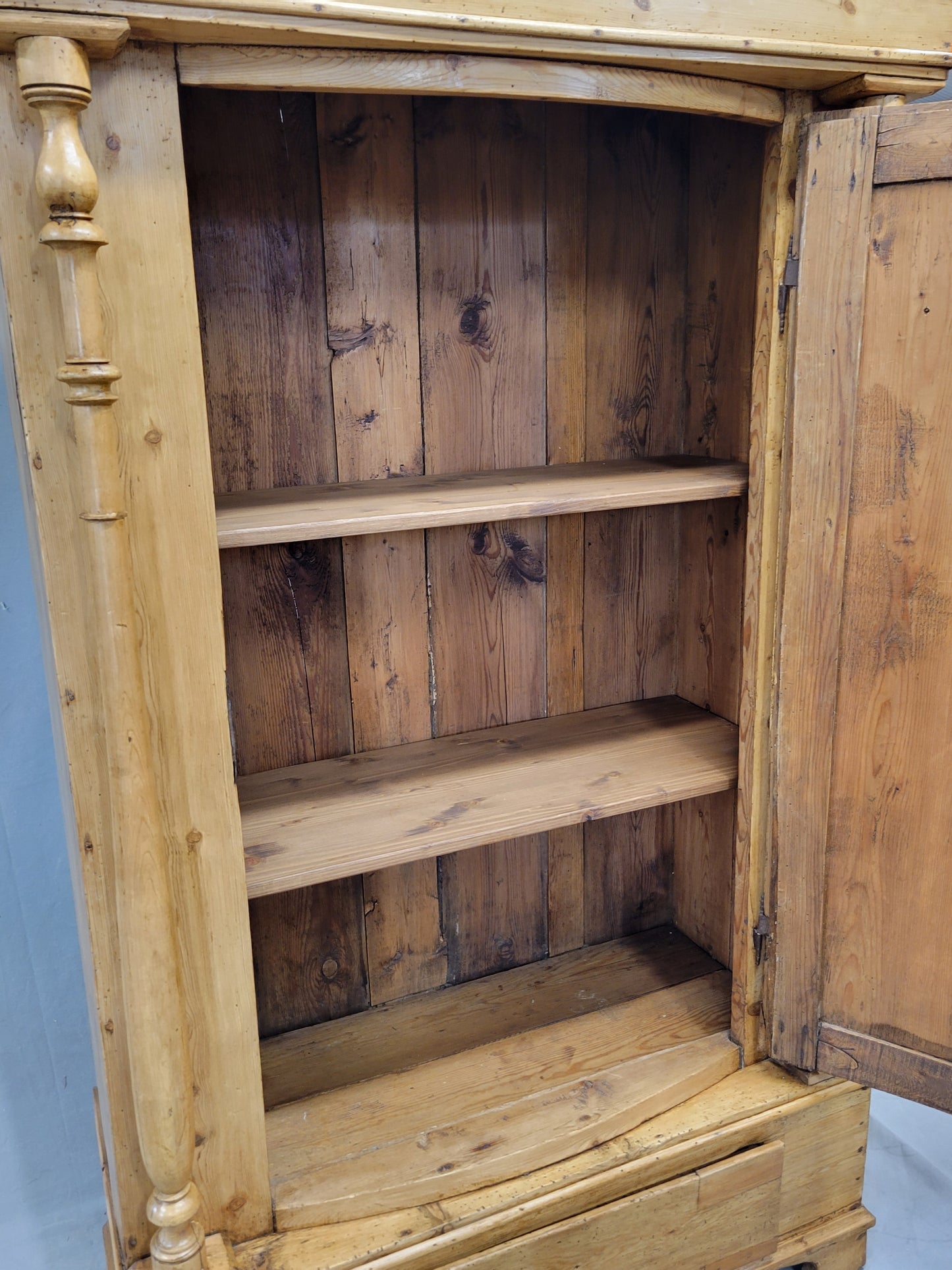 Antique 19th Century Danish Scandinavian Pine Bow Front Armoire Wardrobe