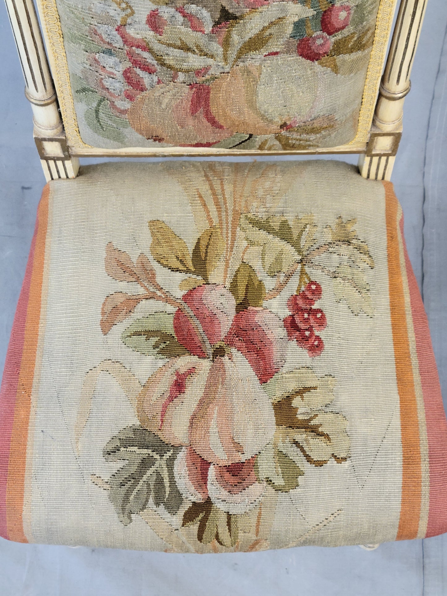 Vintage French Neoclassical Style Chairs With Antique Tapestry Upholstery - a Pair