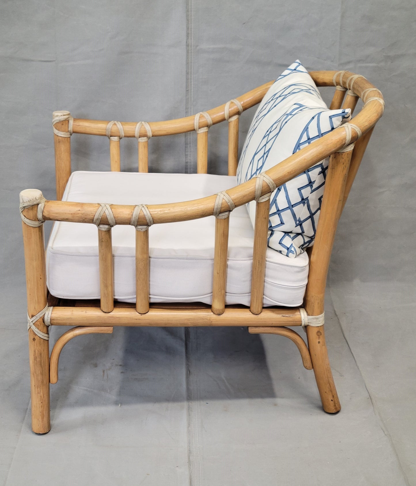 Vintage 1978 McGuire Bamboo Lounge Chairs With Rawhide Binding (Two Sets of Cushions) - a Pair
