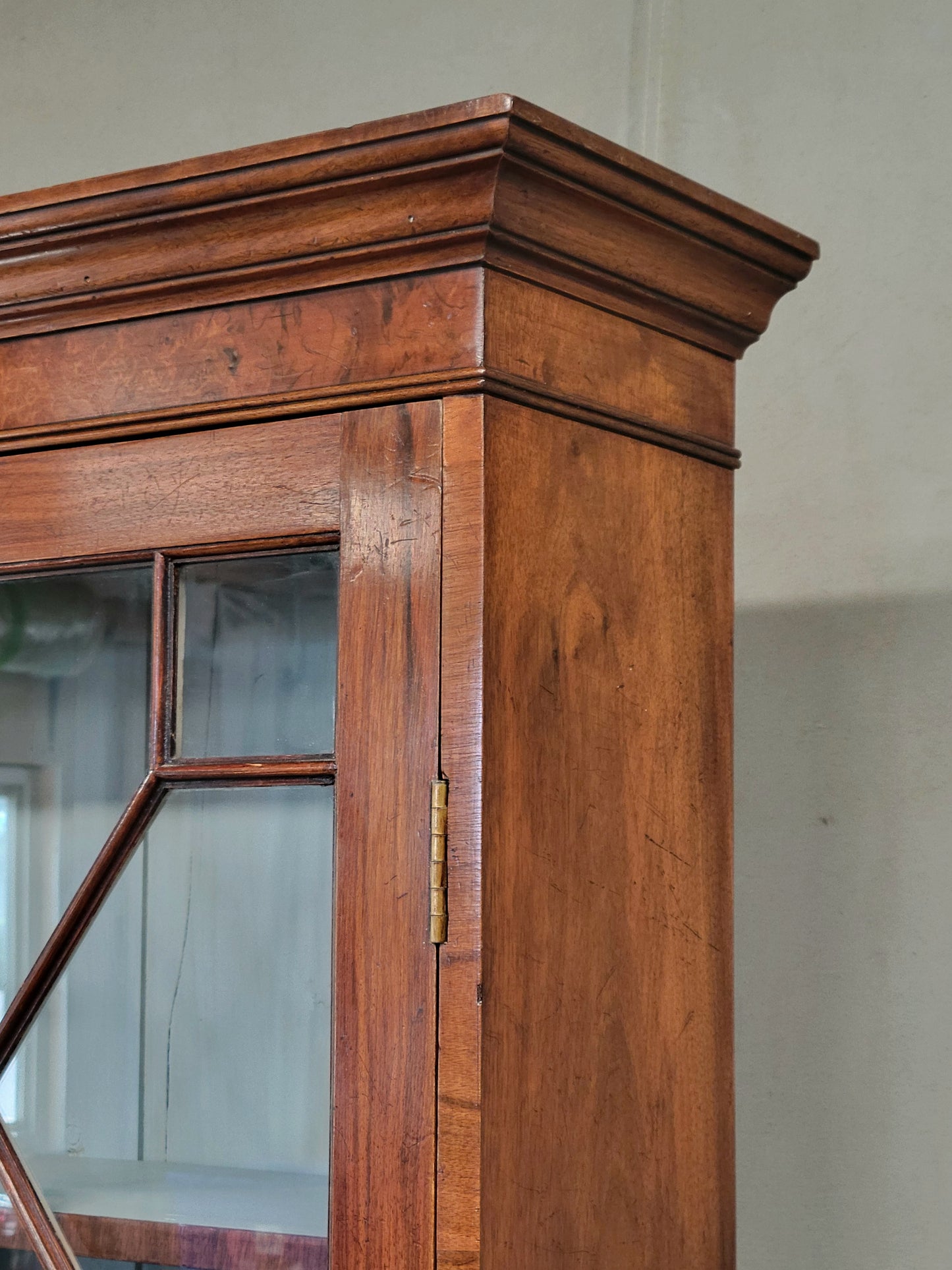 Antique English Mahogany Single Glass Door 2-piece Curio Display Cabinet