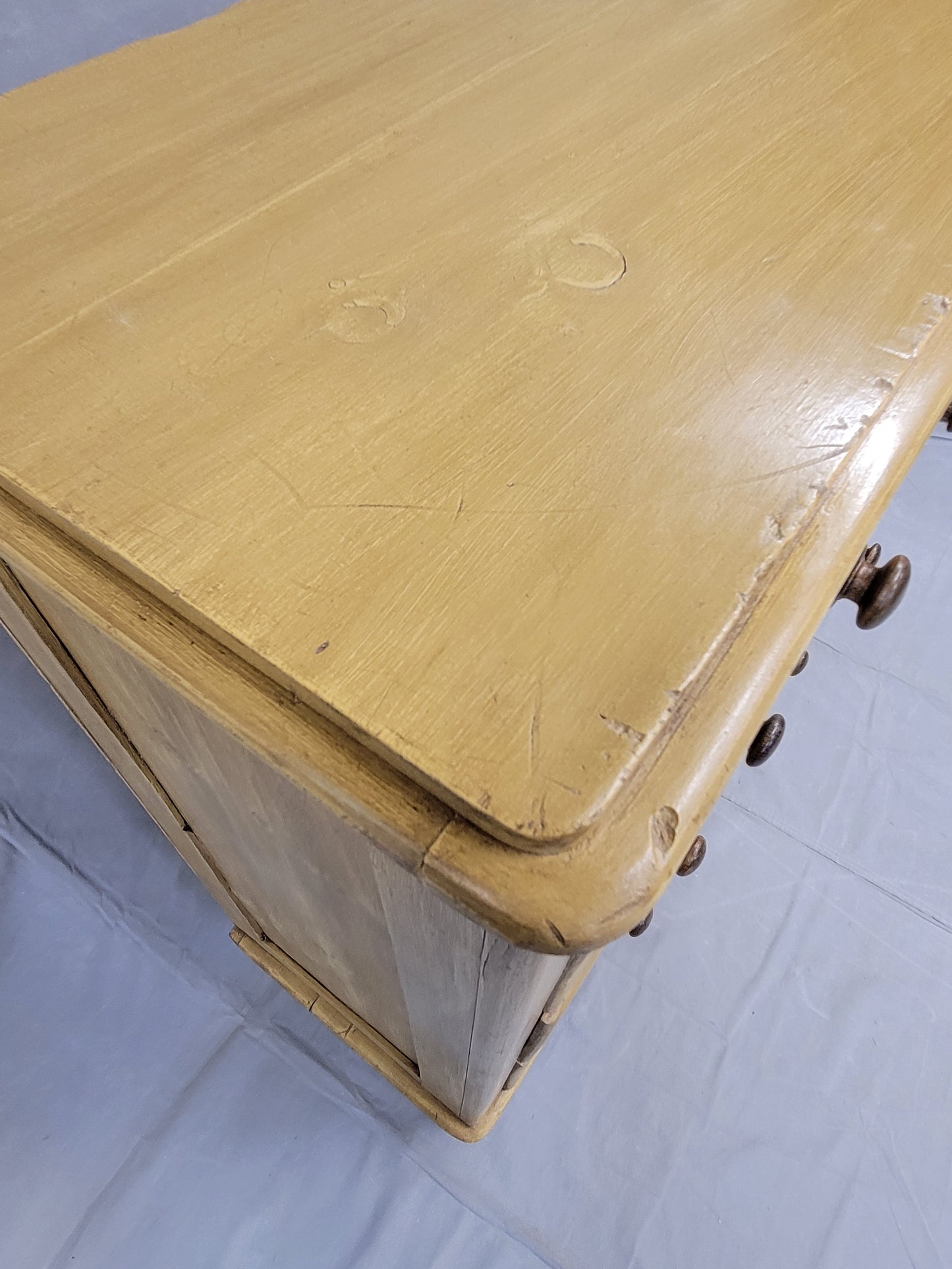 Antique English Edwardian Circa 1900 Painted Pine Dresser Chest of Drawers With Turned Feet