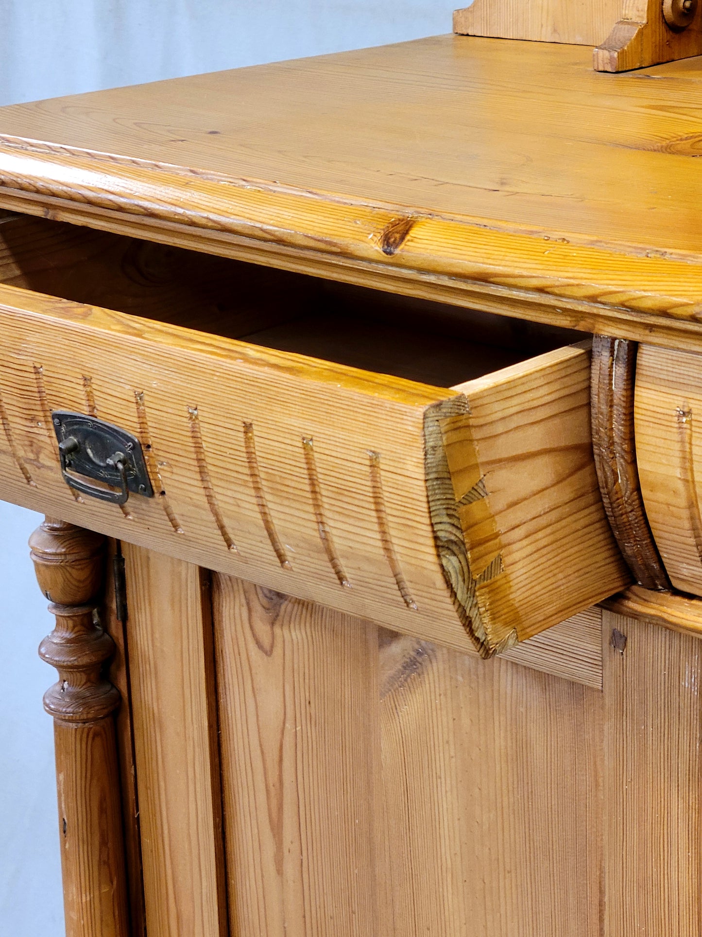 Antique Circa 1880 Swedish Pine Sideboard Buffet With Original Mirror