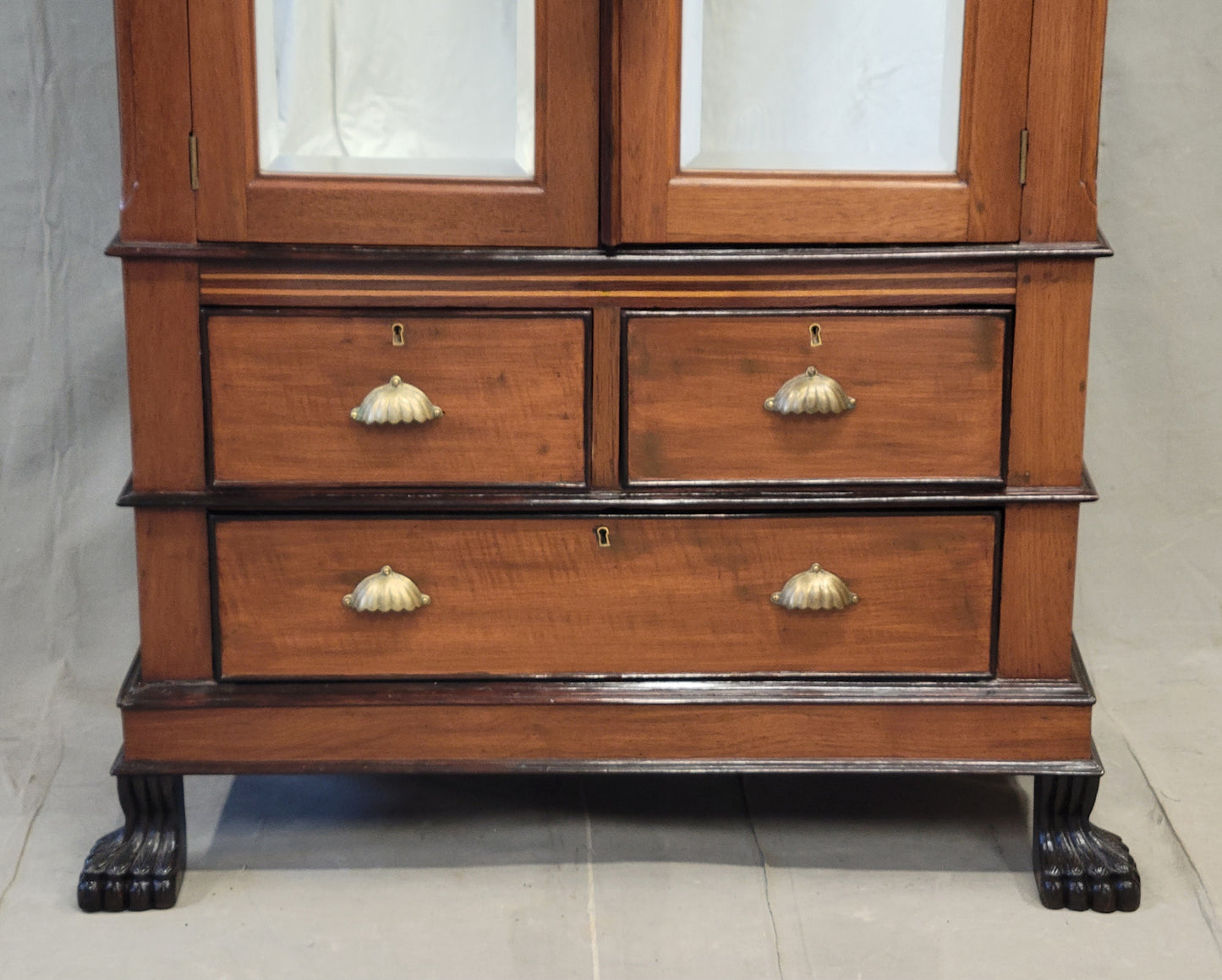 Antique Circa 1900 Anglo Indian Teak and Rosewood Mirrored Cabinet With Inlay
