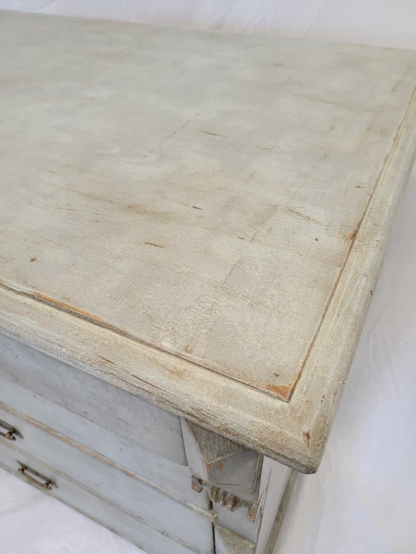 Antique European Pine Gustavian Style Gray Dresser Chest of Drawers