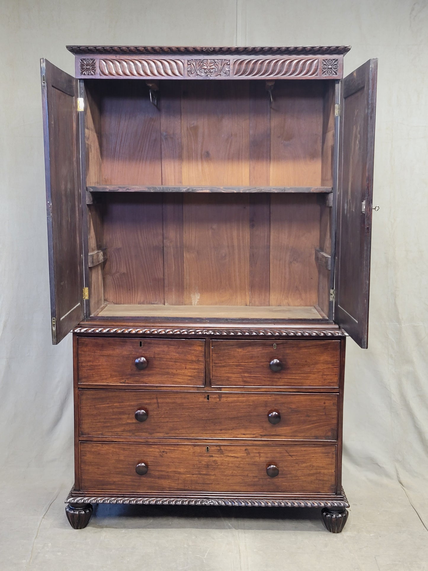 Antique 19th Century Anglo-Indian British Colonial Rosewood Linen Press Cabinet