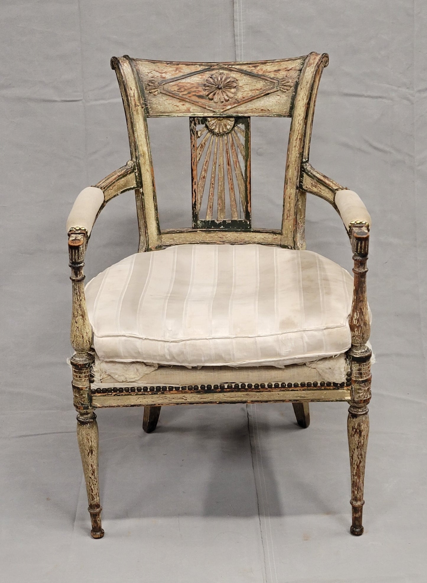 Antique Maison Jansen Style French Louis XVI Painted Fauteuil Chairs - a Pair
