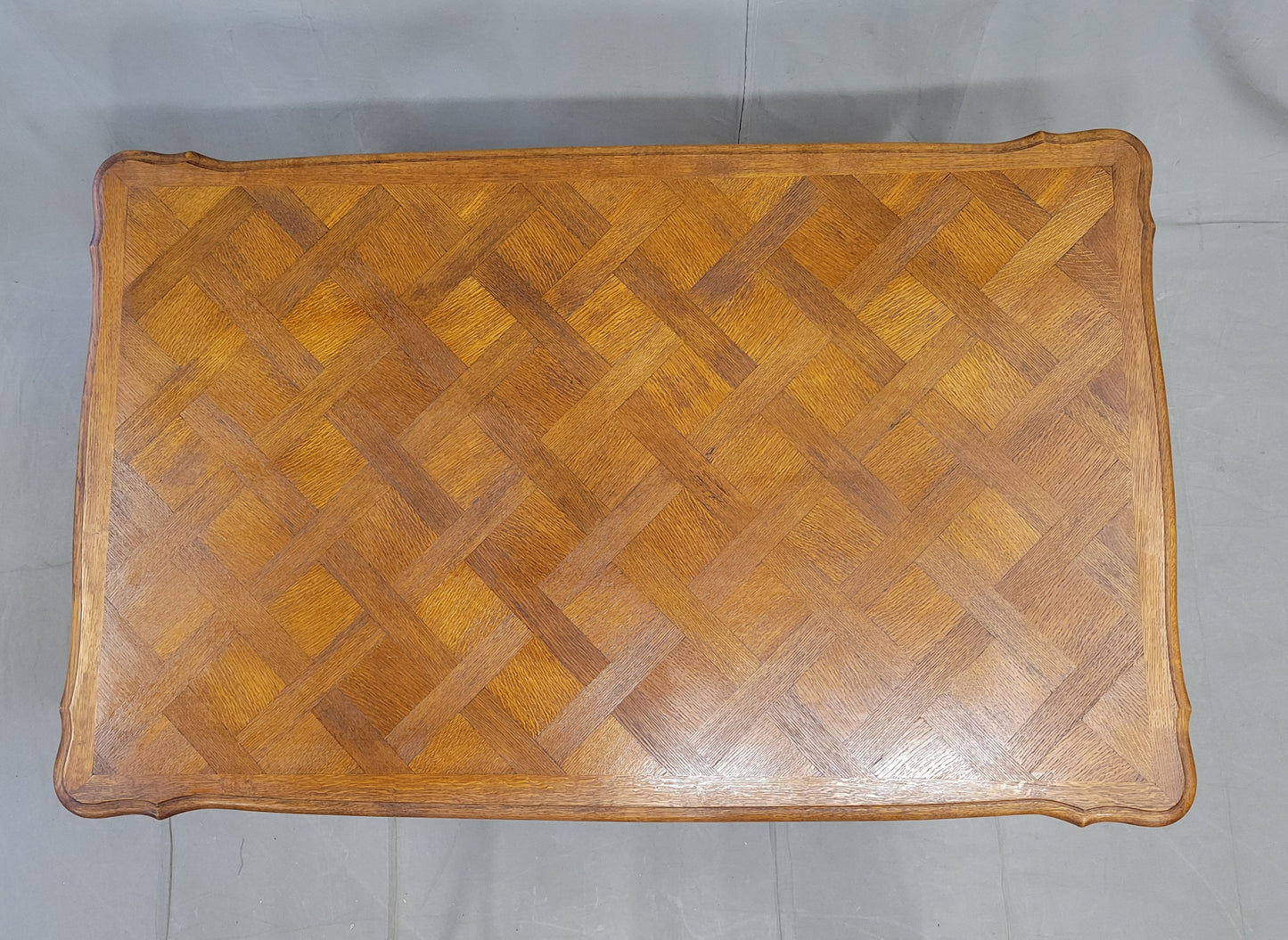 Vintage French Oak Parquet Top Draw Leaf Table