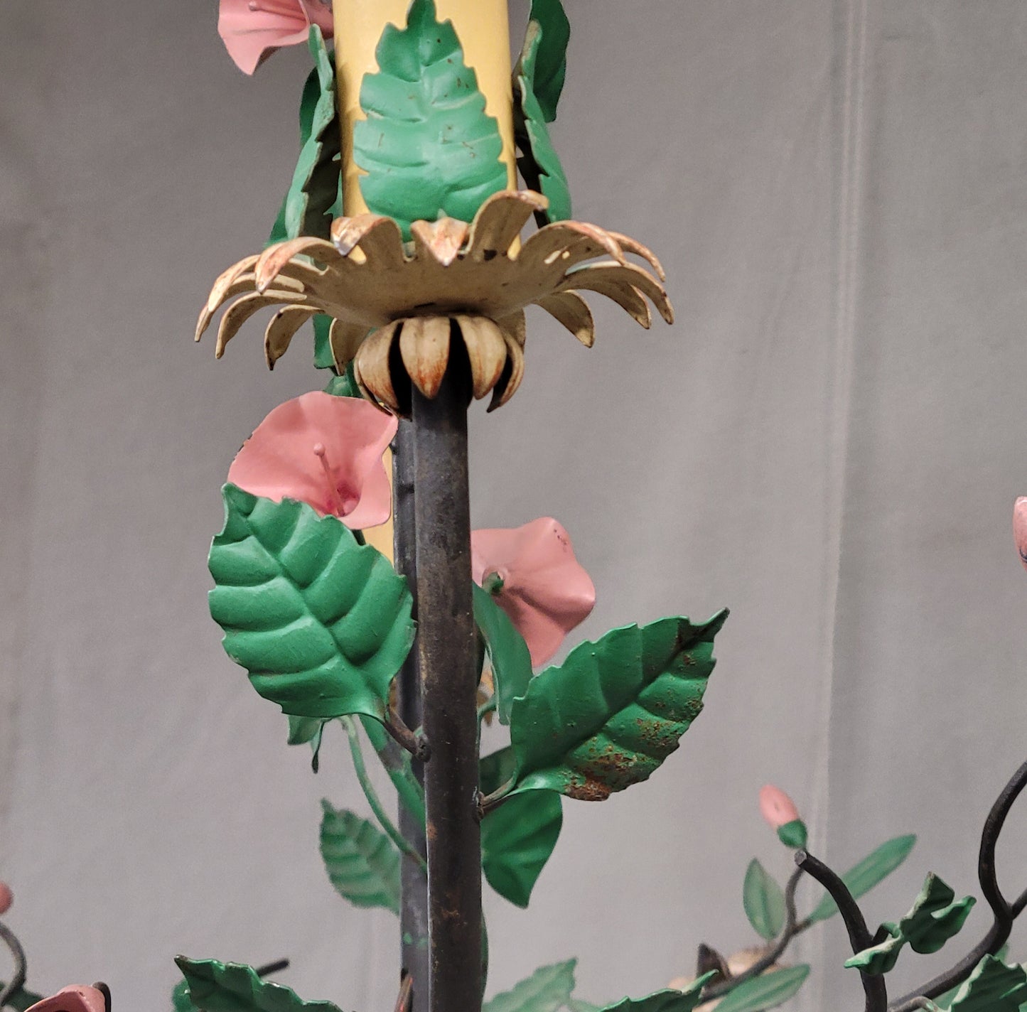 Vintage Italian Tole 6 Arm Floral Chandelier