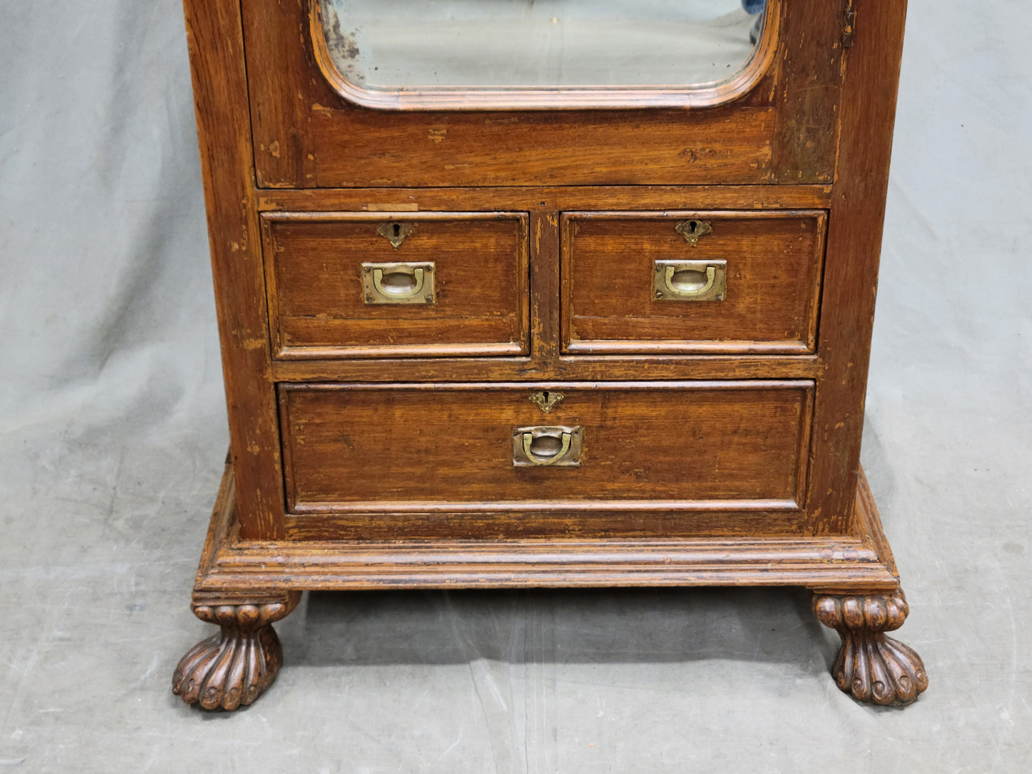 Antique Anglo Indian Teak Petite Armoire Cupboard With Mirror