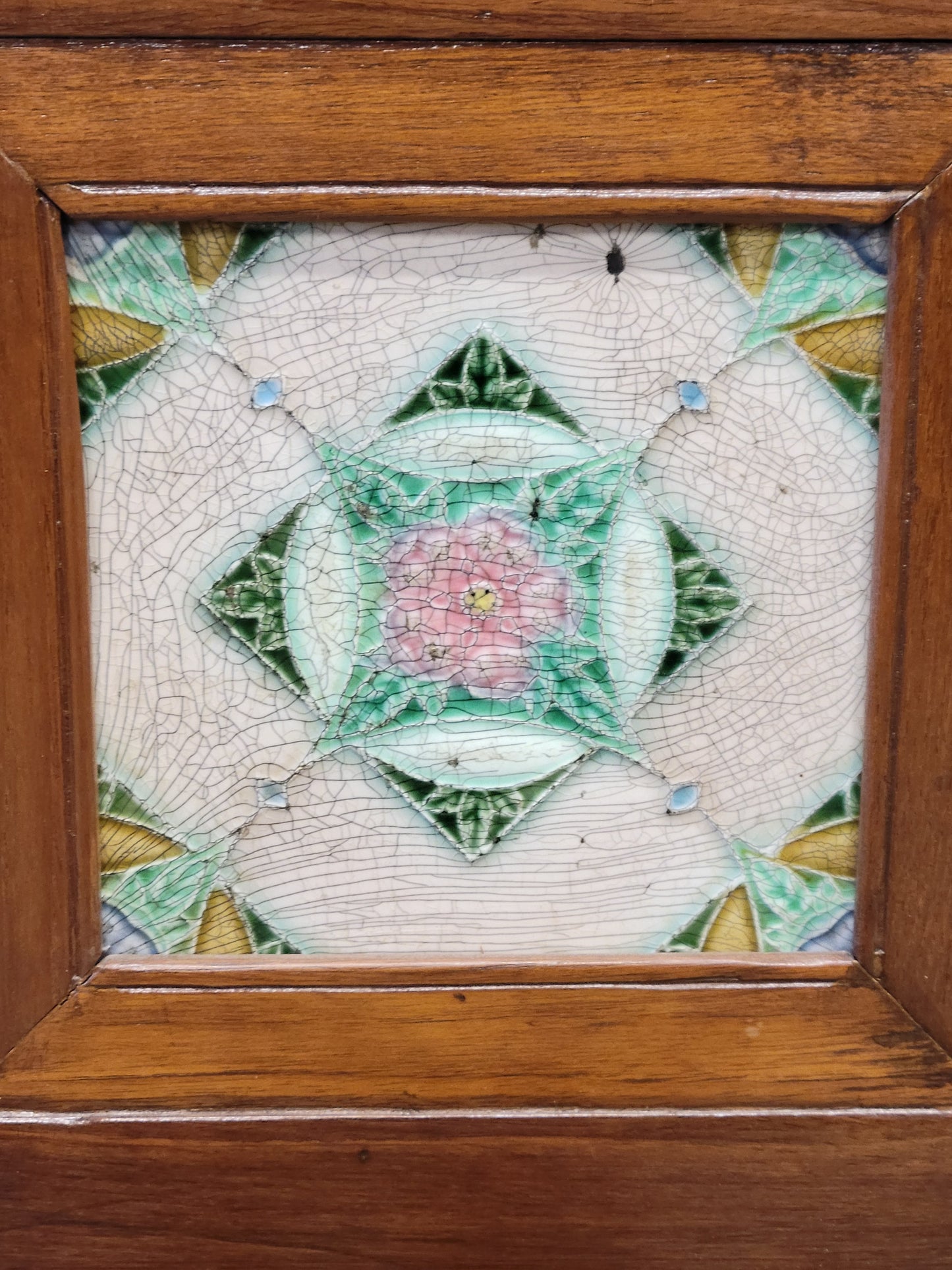 Antique British Colonial Corner Shelf Cabinet With Tiles