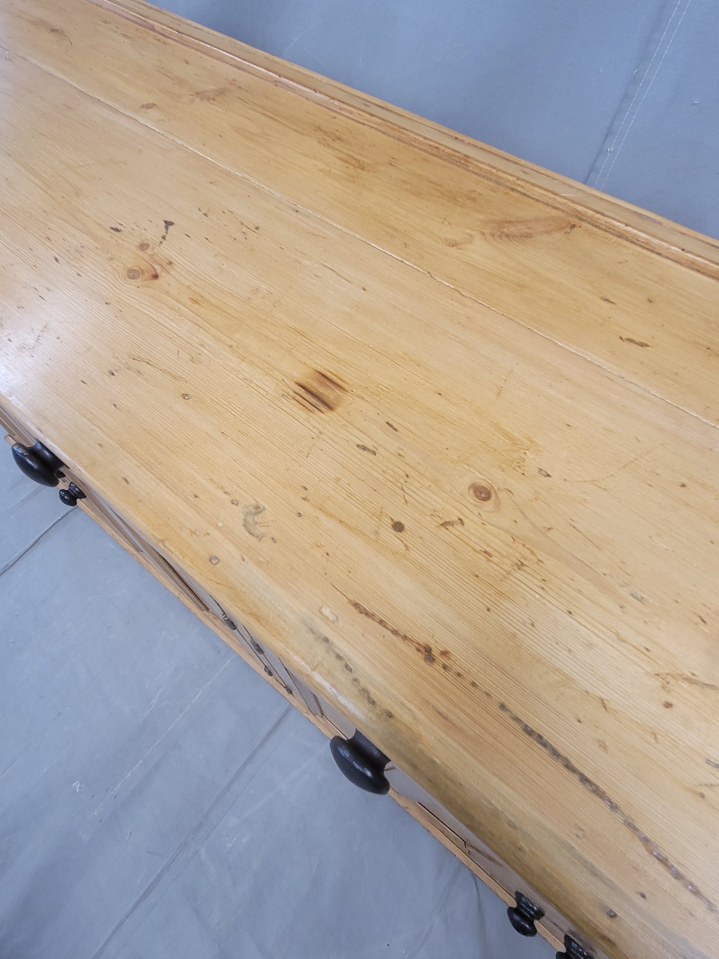 Antique English Pine Sideboard With Ebonized Knobs