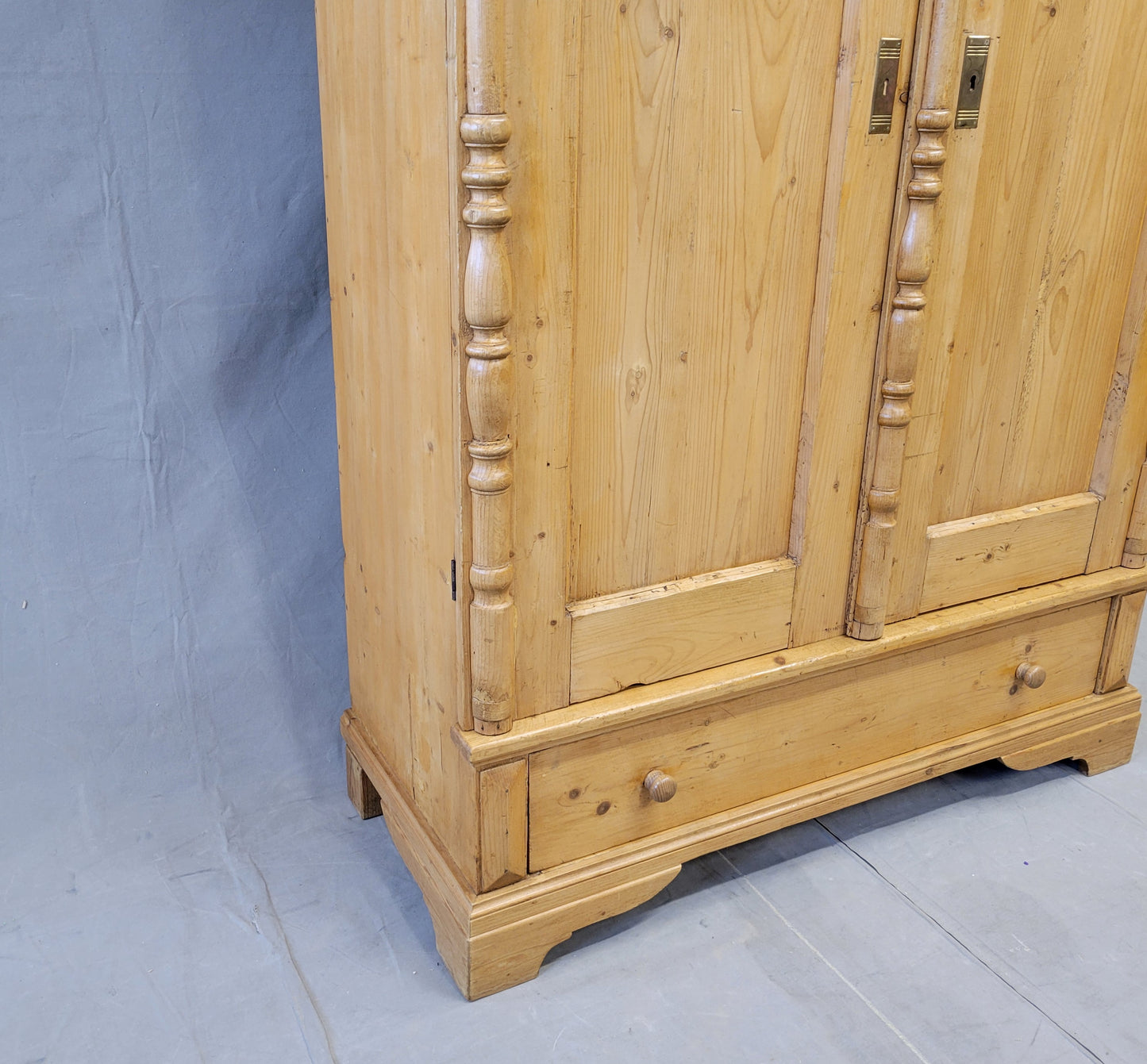 Antique Eastern European Pine Armoire Wardrobe With Shelves