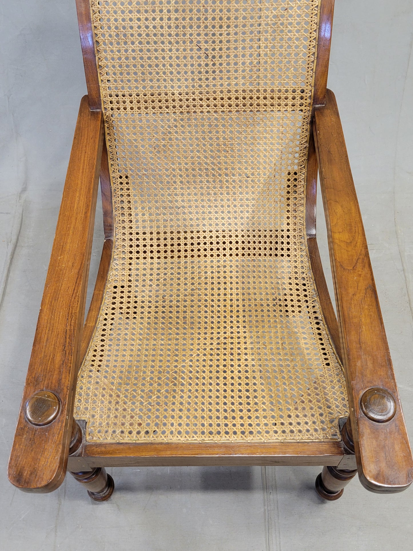 Vintage Bauer International Teak Caned Plantation Chair With Extension Armrests