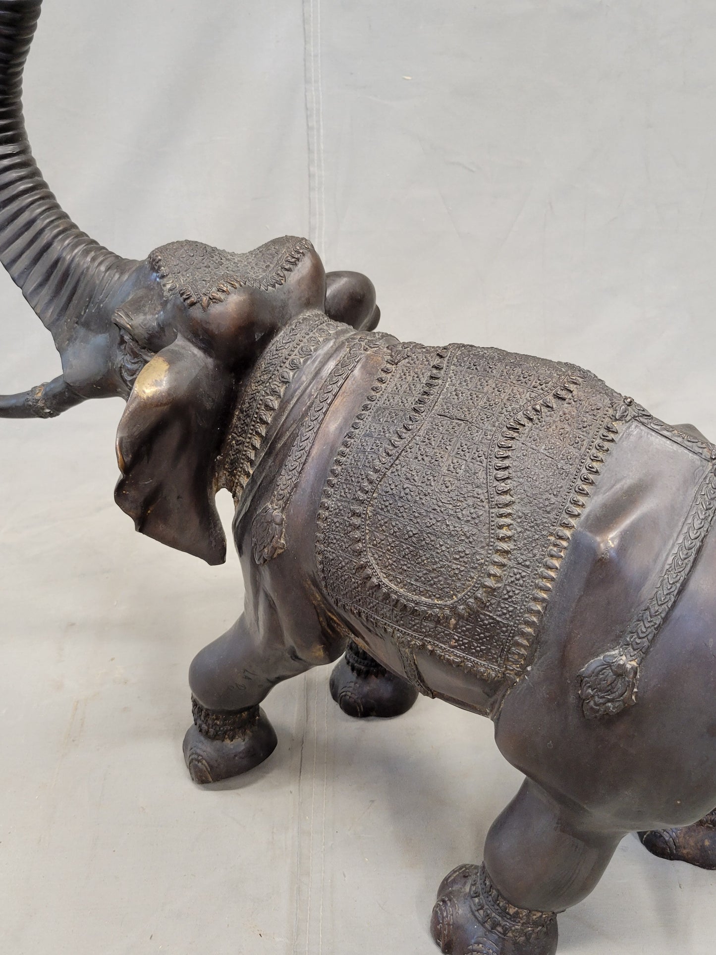 Vintage Large Patinated Brass or Bronze Asian Elephant Signed "La Puce"