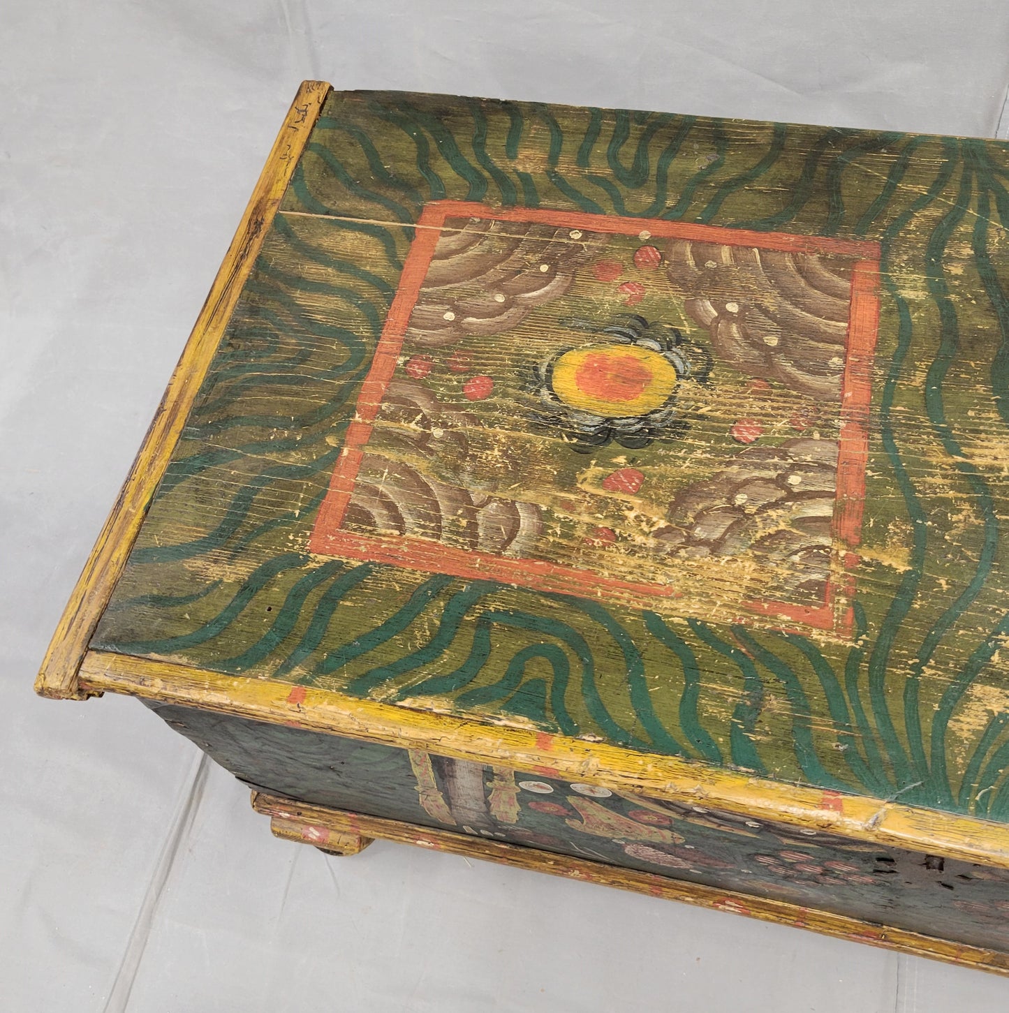 Antique Romanian Painted Pine Blanket Chest