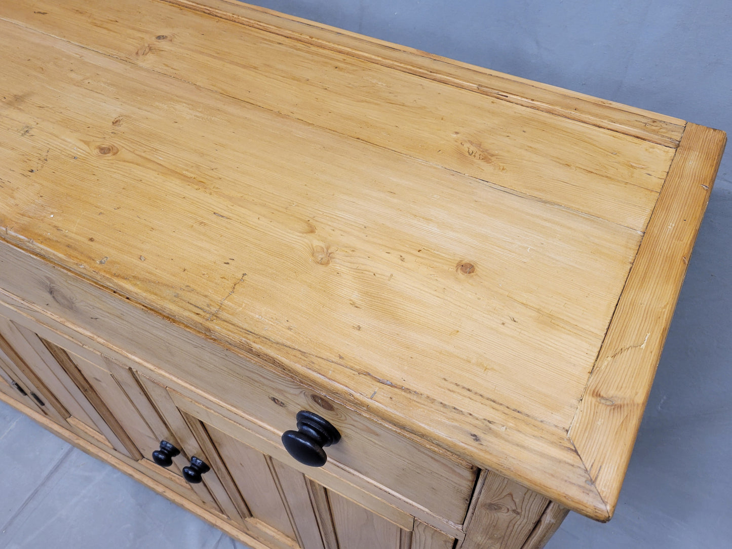 Antique English Pine Sideboard With Ebonized Knobs