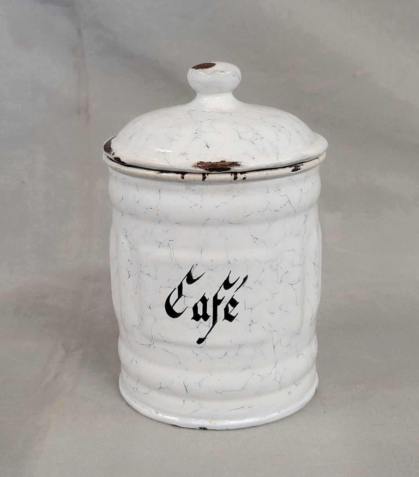 Antique French White and Blue Enamel Canister Set - 6 Pieces