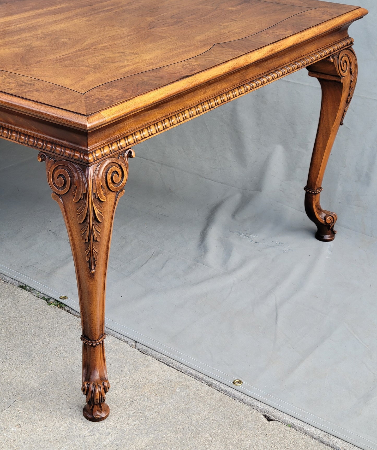 Vintage Karges Burl Walnut Dining Table With 3 Leaves and Pads
